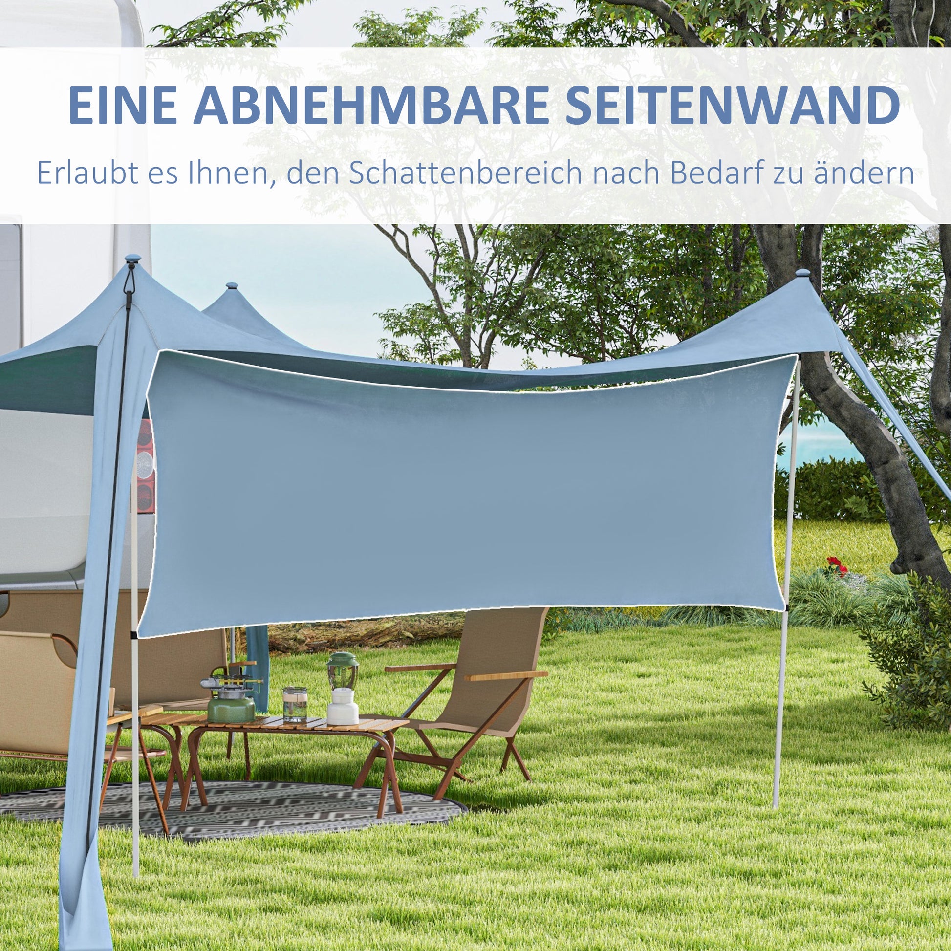 Sun Shade Sail Waterproof Weather Protection with Steel Poles, Shovel, Carrying Bag, for Camping, Travel, Picnics 3 x 3 x 2 m, Blue