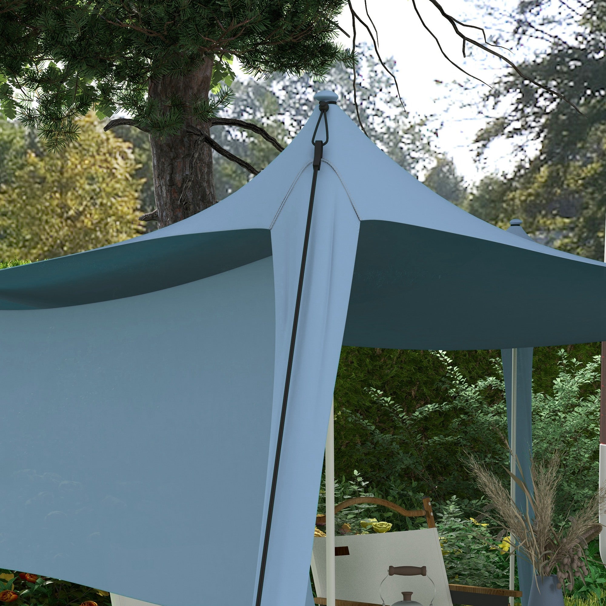 Sun Shade Sail Waterproof Weather Protection with Steel Poles, Shovel, Carrying Bag, for Camping, Travel, Picnics 3 x 3 x 2 m, Blue