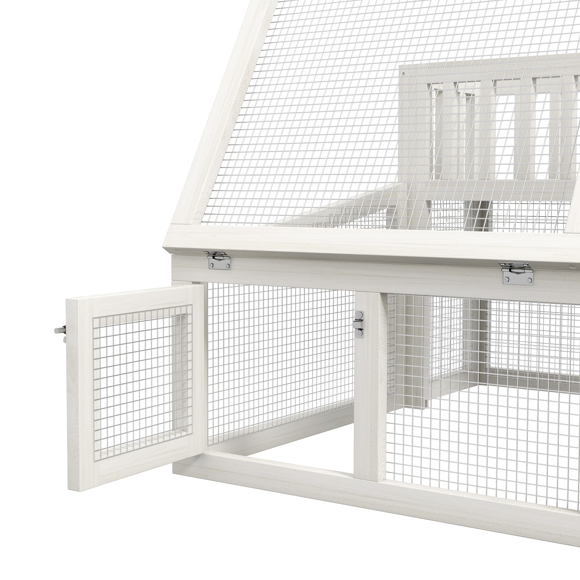 Rabbit Hutch, wooden rabbit cage with shelf for plants large wooden space, multiple doors - Dim. 94L x 90W x 60H cm - grey and white