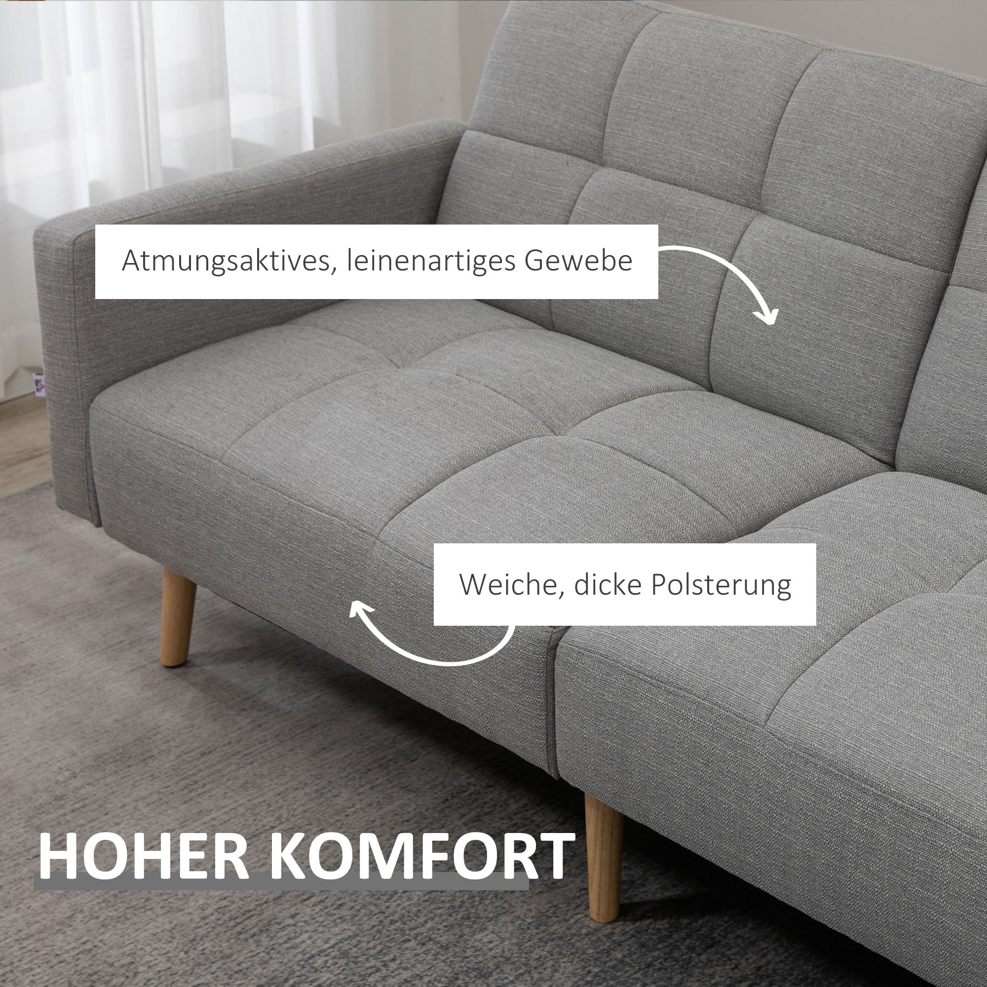 2-in-1 Sofa Bed 80.7 x 34.6 in, Linen-Look Couch with Adjustable Backrests, Gray
