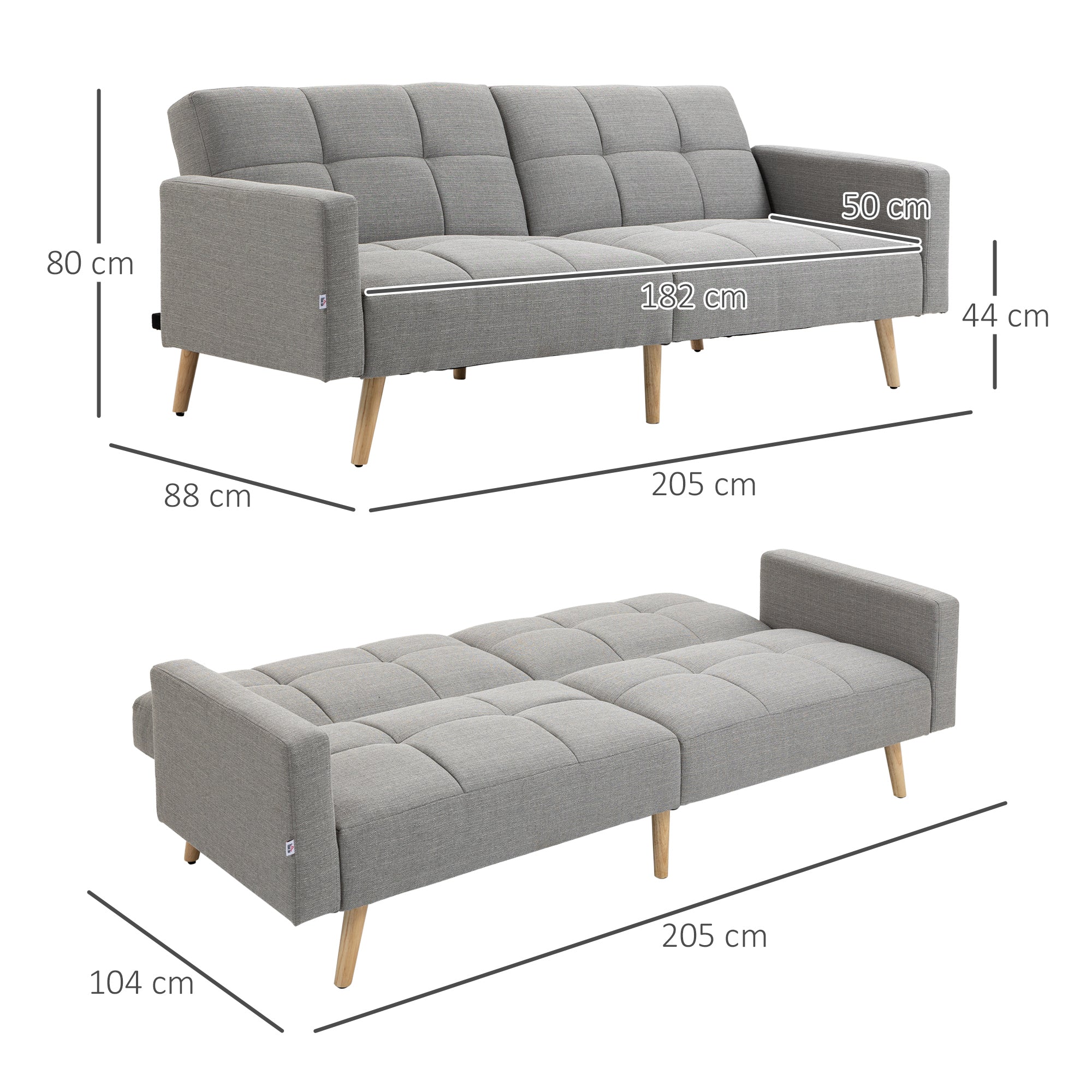 2-in-1 Sofa Bed 80.7 x 34.6 in, Linen-Look Couch with Adjustable Backrests, Gray