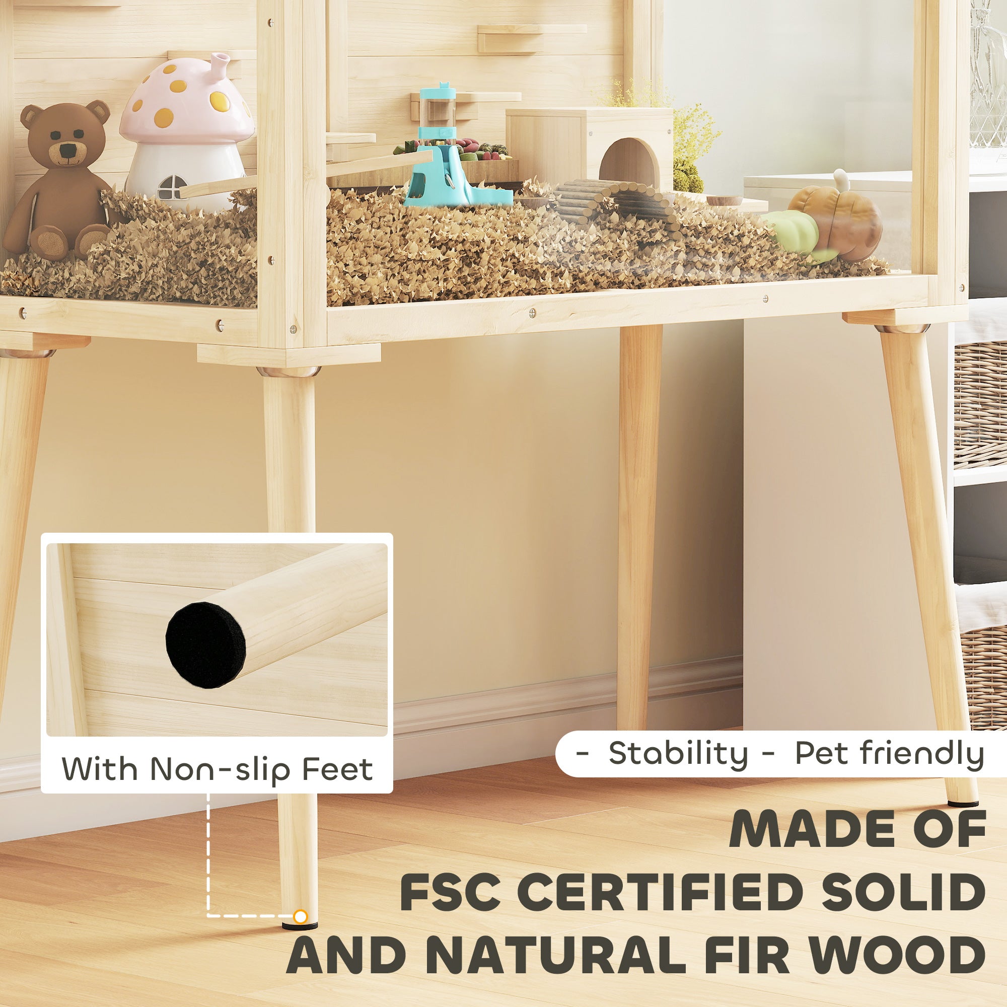 Hamster Cage — Small Animal Habitat with Accessories, Water Bottle, 43.3 x 20.5 x 39.8 in (110 x 52 x 101 cm), Wood & Plastic