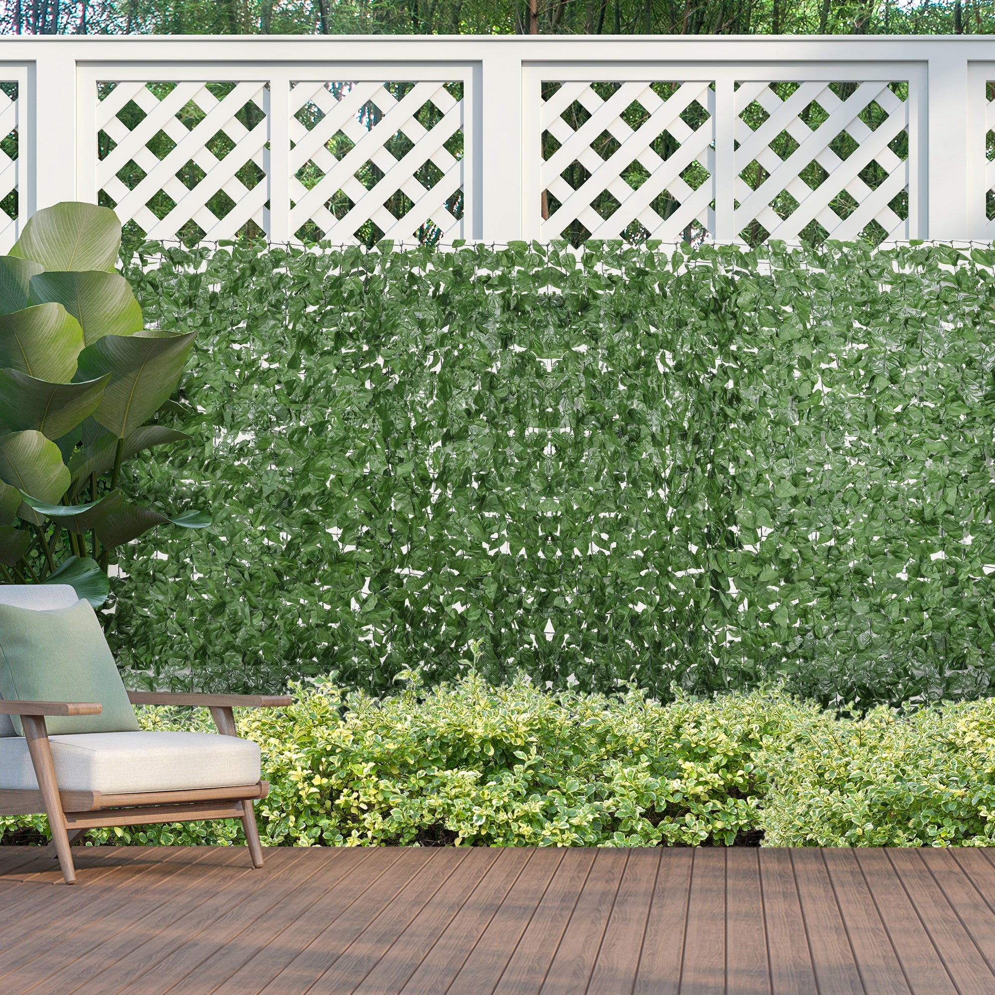 Artificial Hedge Privacy Screen Decoration Roll 3L x 1.5H m Realistic Beech Foliage Anti-UV, Silk Leaves, Dark Green