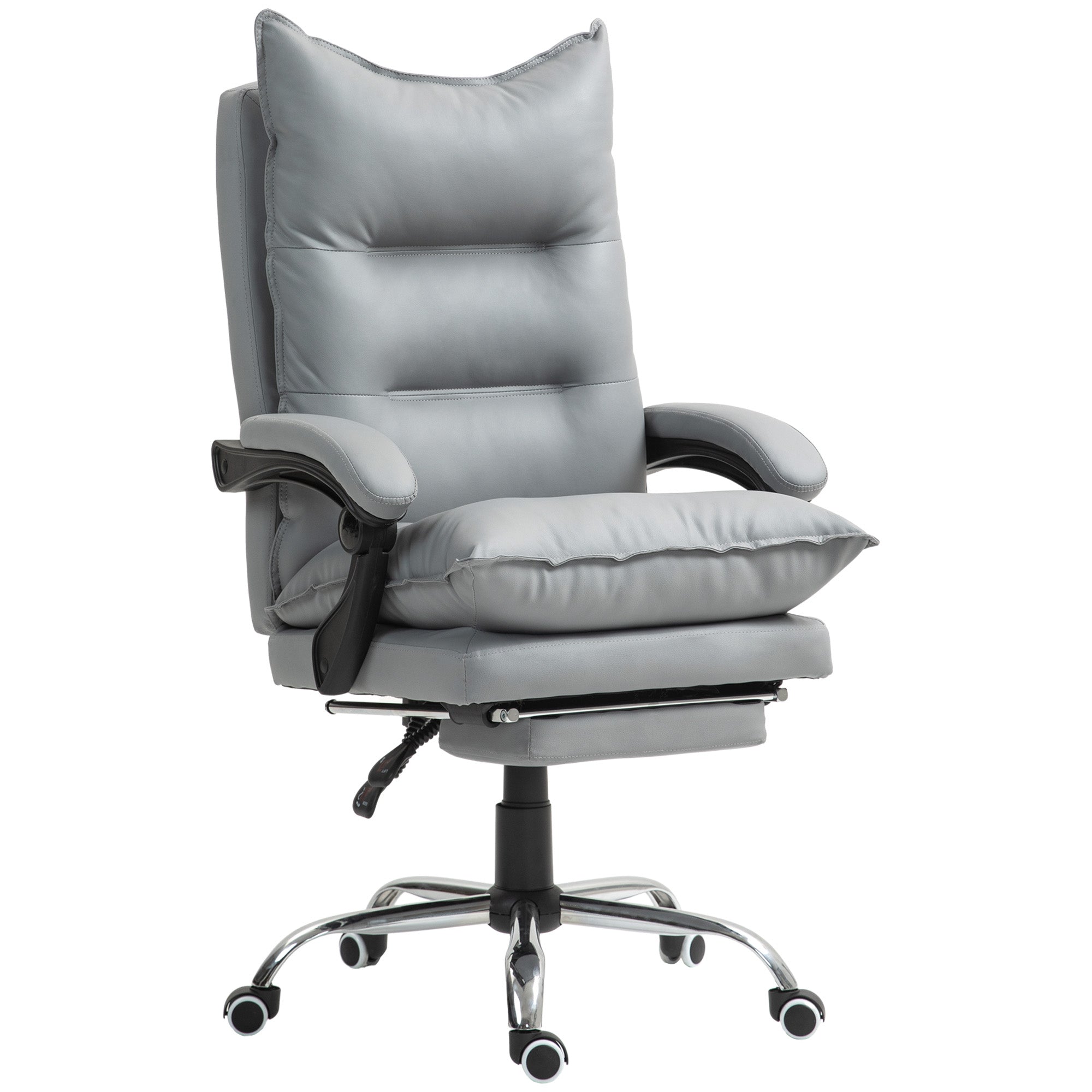 Office Chair, Ergonomic Desk Chair in Faux Leather with Wide Padded Seat, Reclining Backrest, Adjustable Height, Integrated Armrests and Footrest, 135 Kg Weight Capacity, Light Gray