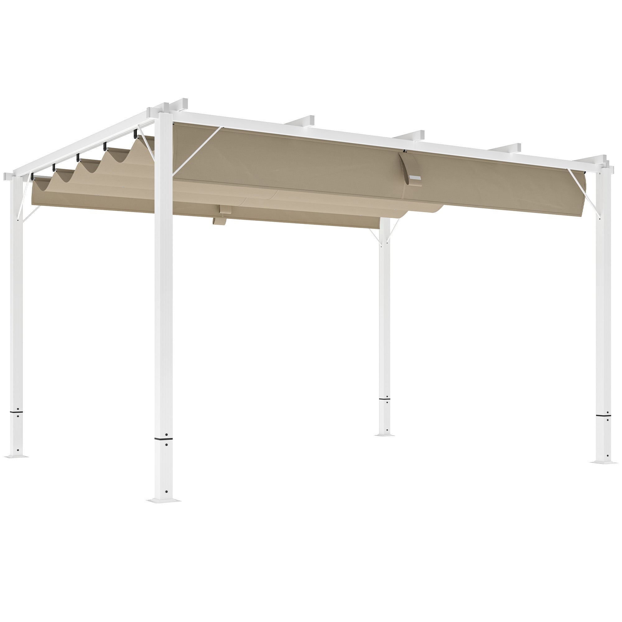 Outdoor Aluminum Garden Pergola 3 x 4m Retractable Sliding Pavilion, Garden Gazebo, High-density 180g/m² Polyester Canopy, Sun Protection UPF30+, for Patio, Yard, White