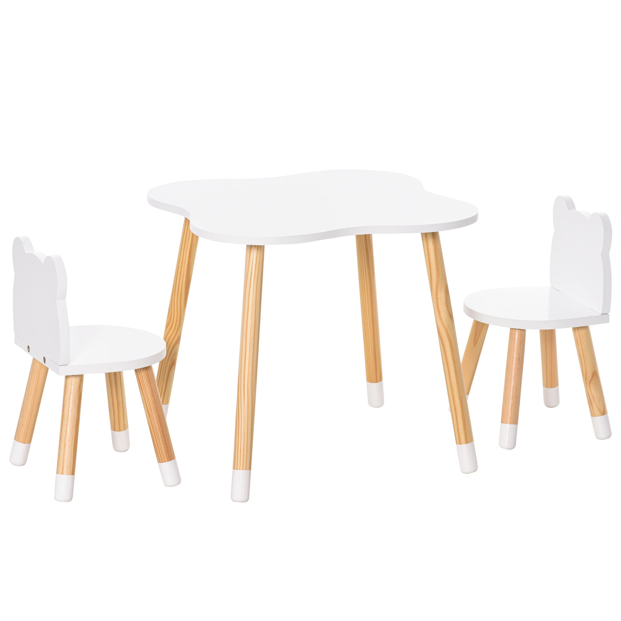 Kids Table and 2 Chairs Set Wooden Furniture for Playroom and Children's Bedroom Table 56x56x50 cm and Chairs 28x25x46 cm Natural and White