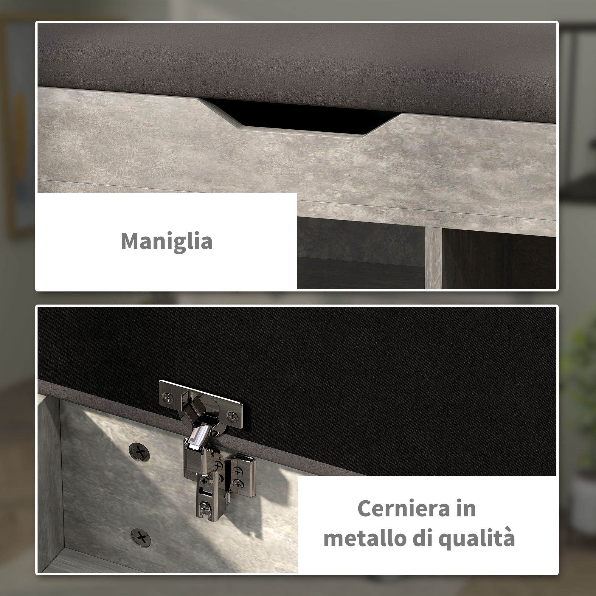 Padded Entryway Space-saving Shoe Rack, Entryway Furniture with Shoe Rack, with 3 Compartments, PU Leather Seat, for Living Room and Hallway, 80x30x43 cm, Black and Gray