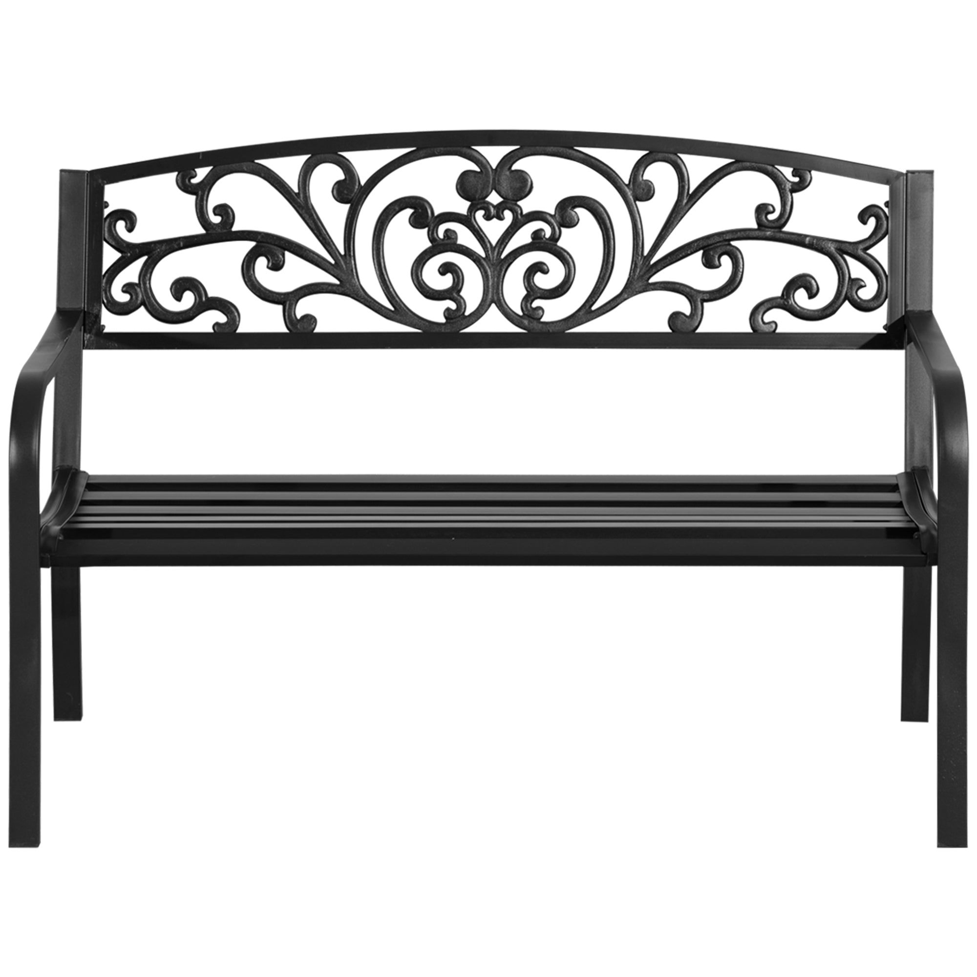 Metal Garden Bench, Park Bench with Backrest, Armrest, Weatherproof Bench, 2 Seater Balcony Bench, Supports up to 250 kg for Balcony, Terrace, Black