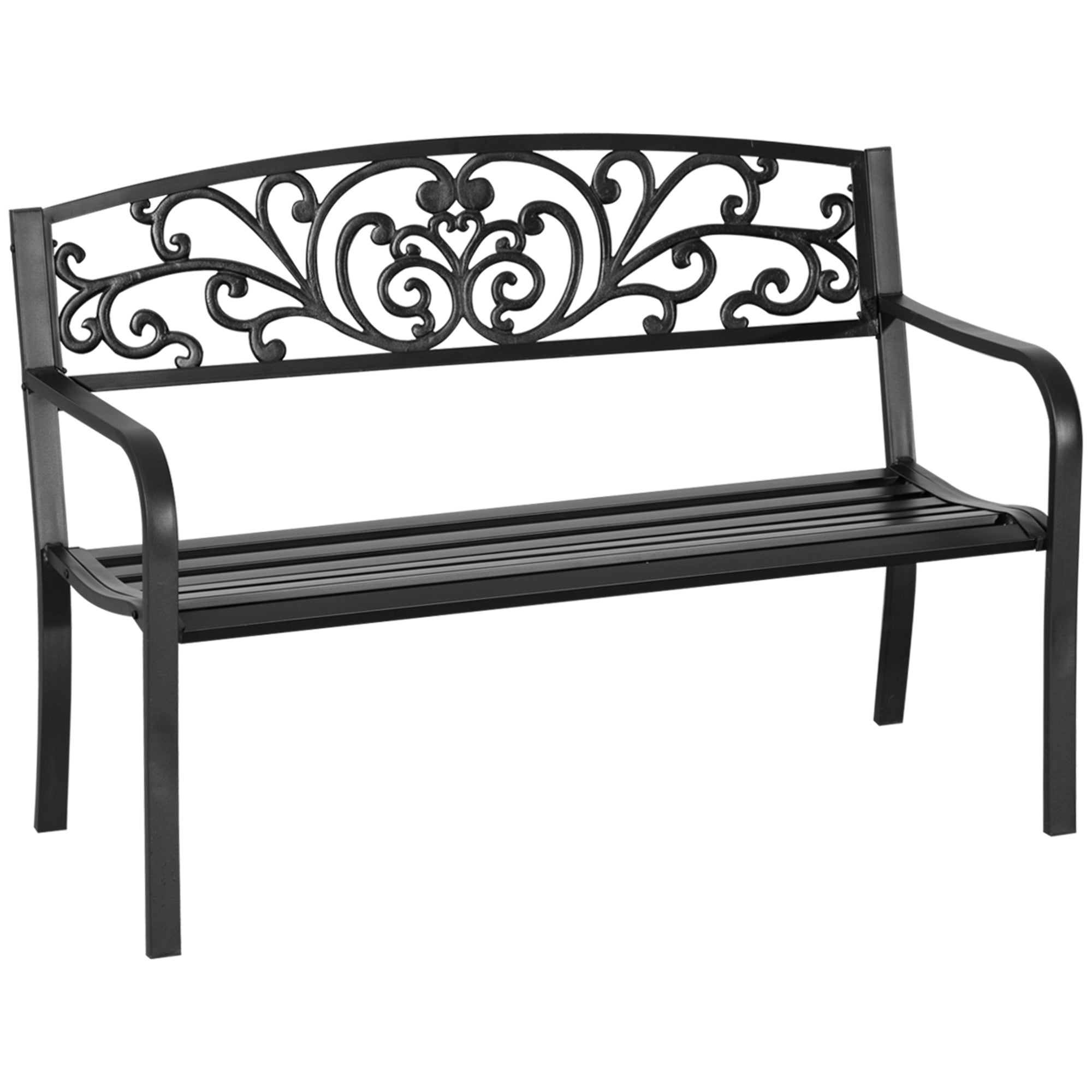 Metal Garden Bench, Park Bench with Backrest, Armrest, Weatherproof Bench, 2 Seater Balcony Bench, Supports up to 250 kg for Balcony, Terrace, Black