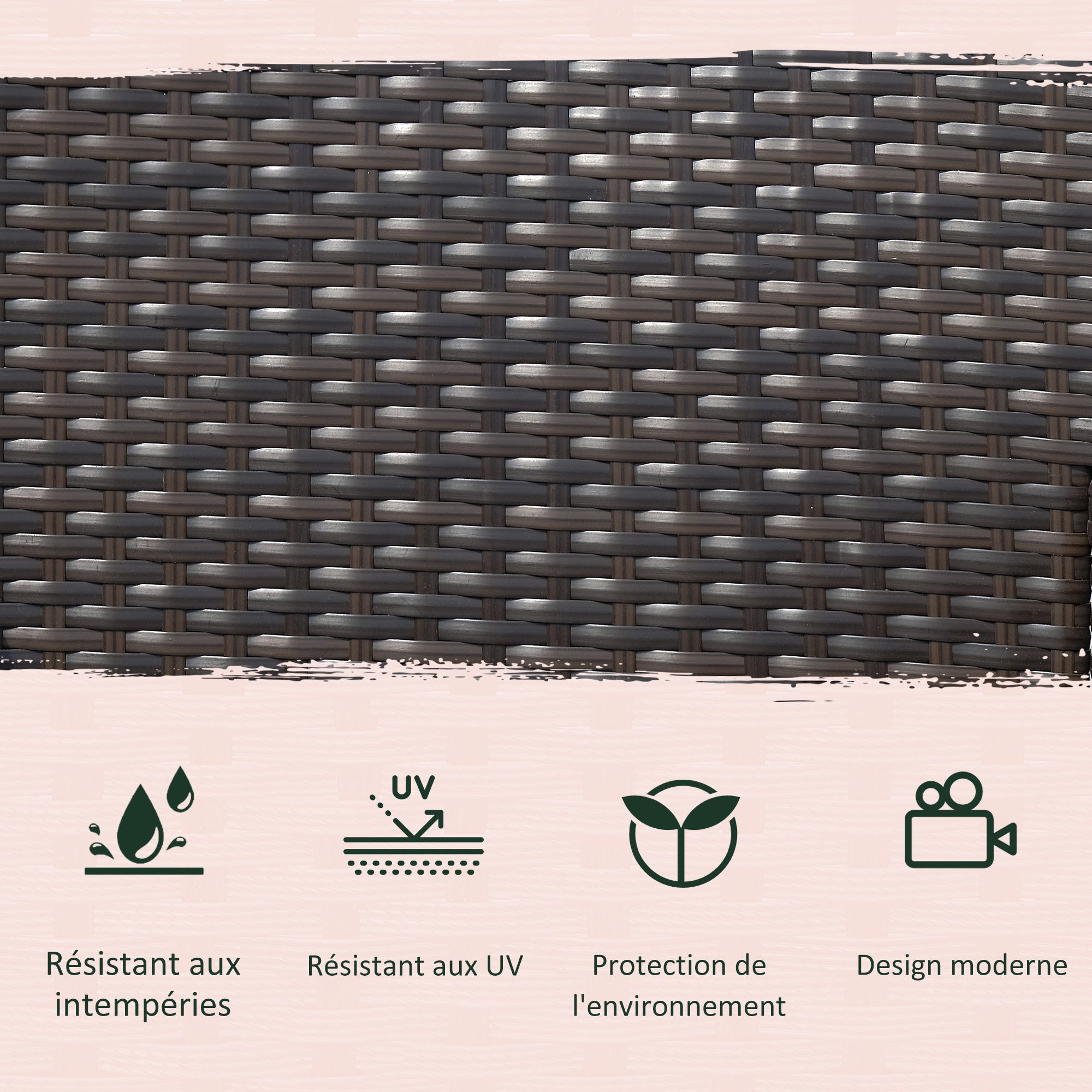 Contemporary Design Garden Bench 133L x 63W x 84H cm Double Bench with Seat Cushions + Integrated Table Woven Resin Rattan Chocolate Polyester Cream