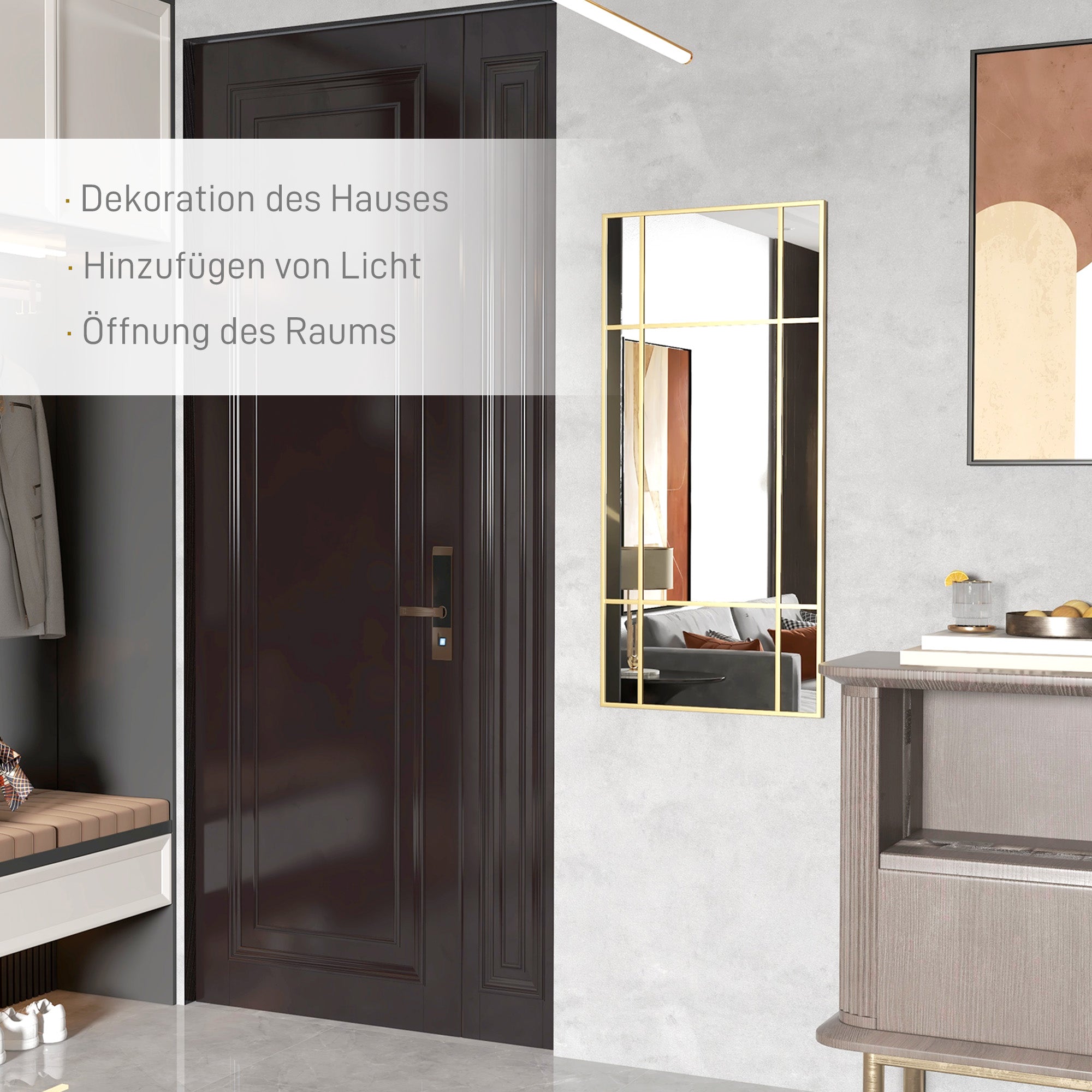 Wall Mirror 110 x 50 cm Decorative Mirror with Metal Frame, Rectangular Mirror for Bedroom, Bathroom Gold