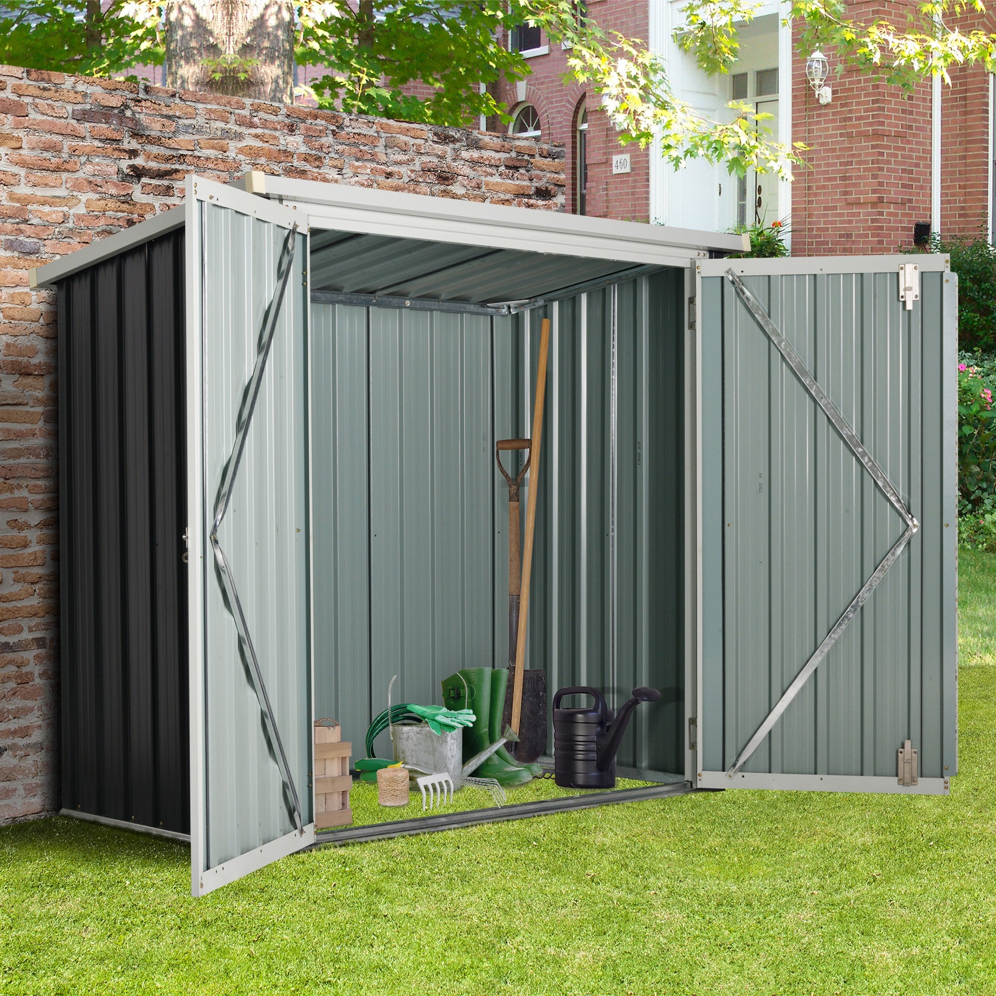 Outdoor Garden Shed 1.26 m² 147x86x134 cm Metal Outdoor Shed with 2 Doors and Lock for Tool Storage in Patio Terrace Black