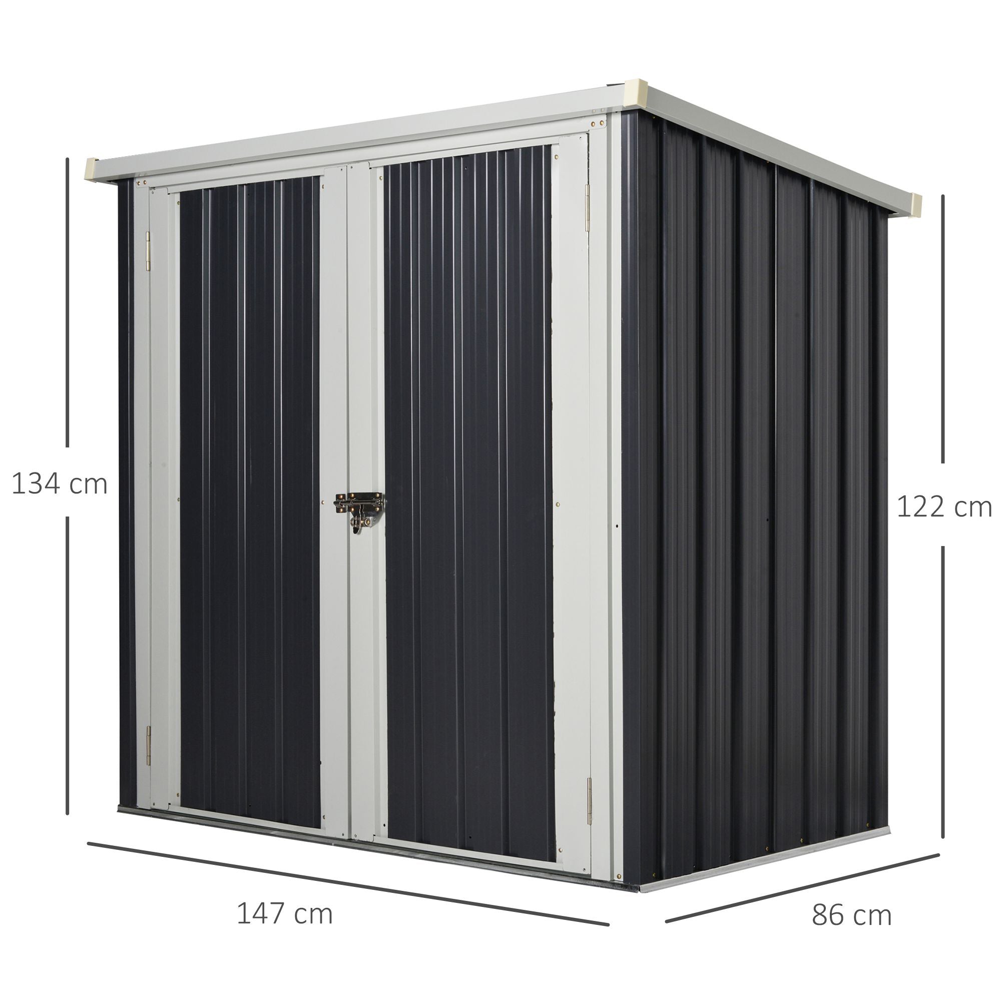 Outdoor Garden Shed 1.26 m² 147x86x134 cm Metal Outdoor Shed with 2 Doors and Lock for Tool Storage in Patio Terrace Black