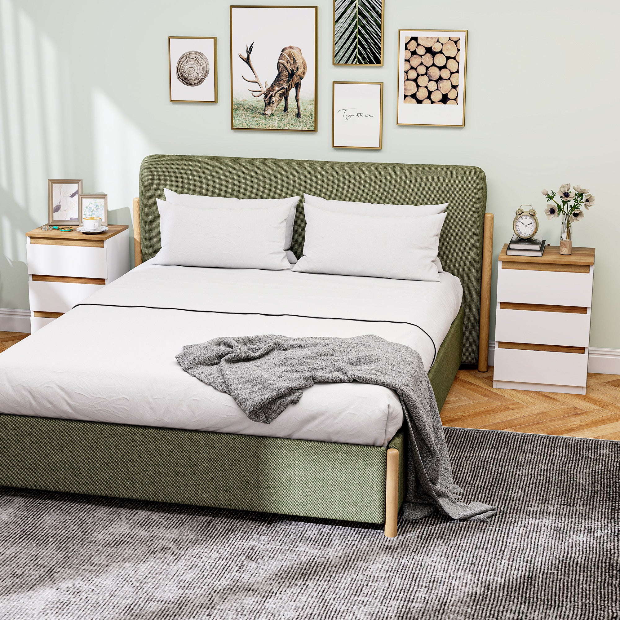 Set of 2 Bedside Tables Nightstands Narrow Modern Style with 3 Drawers 40x30x59.5 cm White