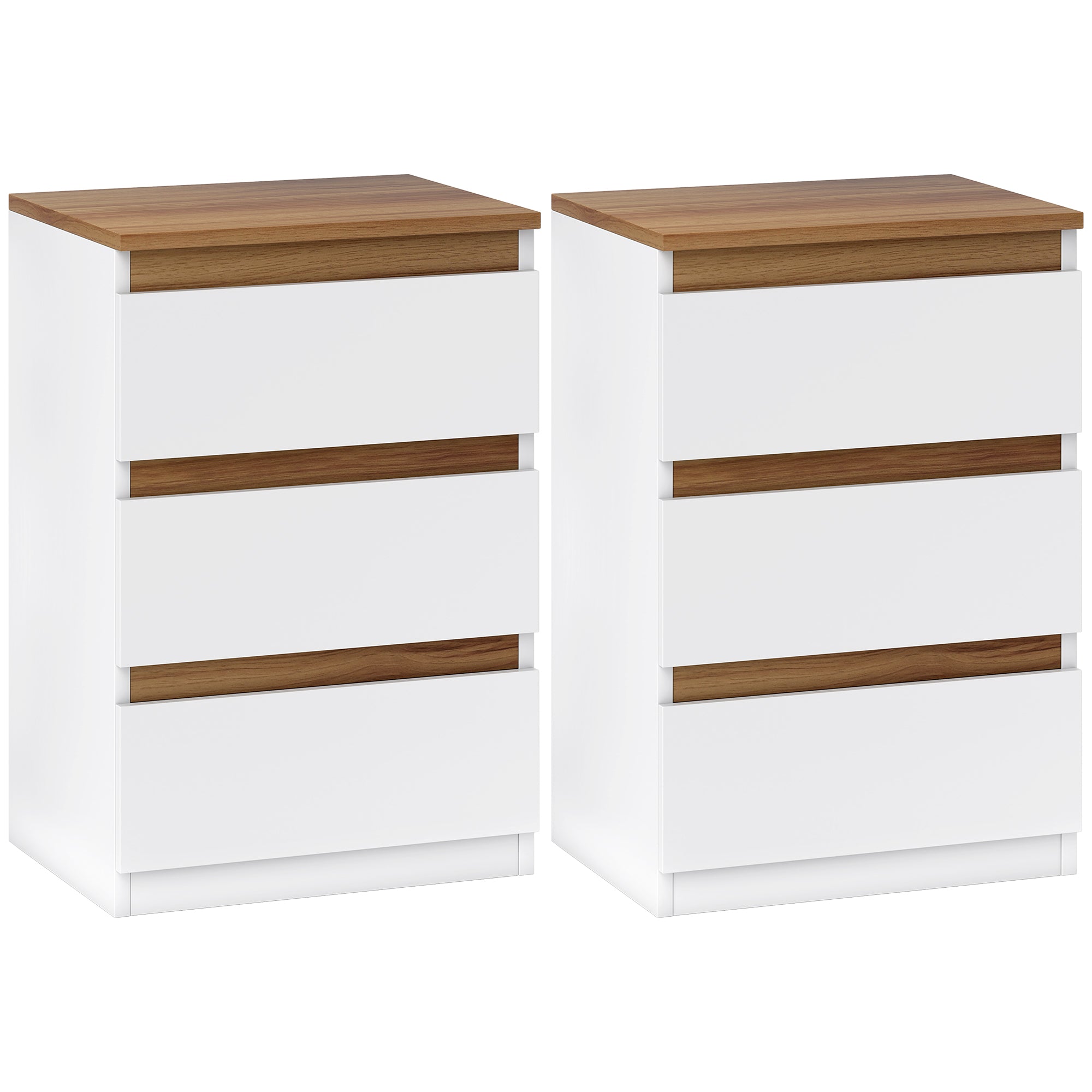 Set of 2 Bedside Tables Nightstands Narrow Modern Style with 3 Drawers 40x30x59.5 cm White