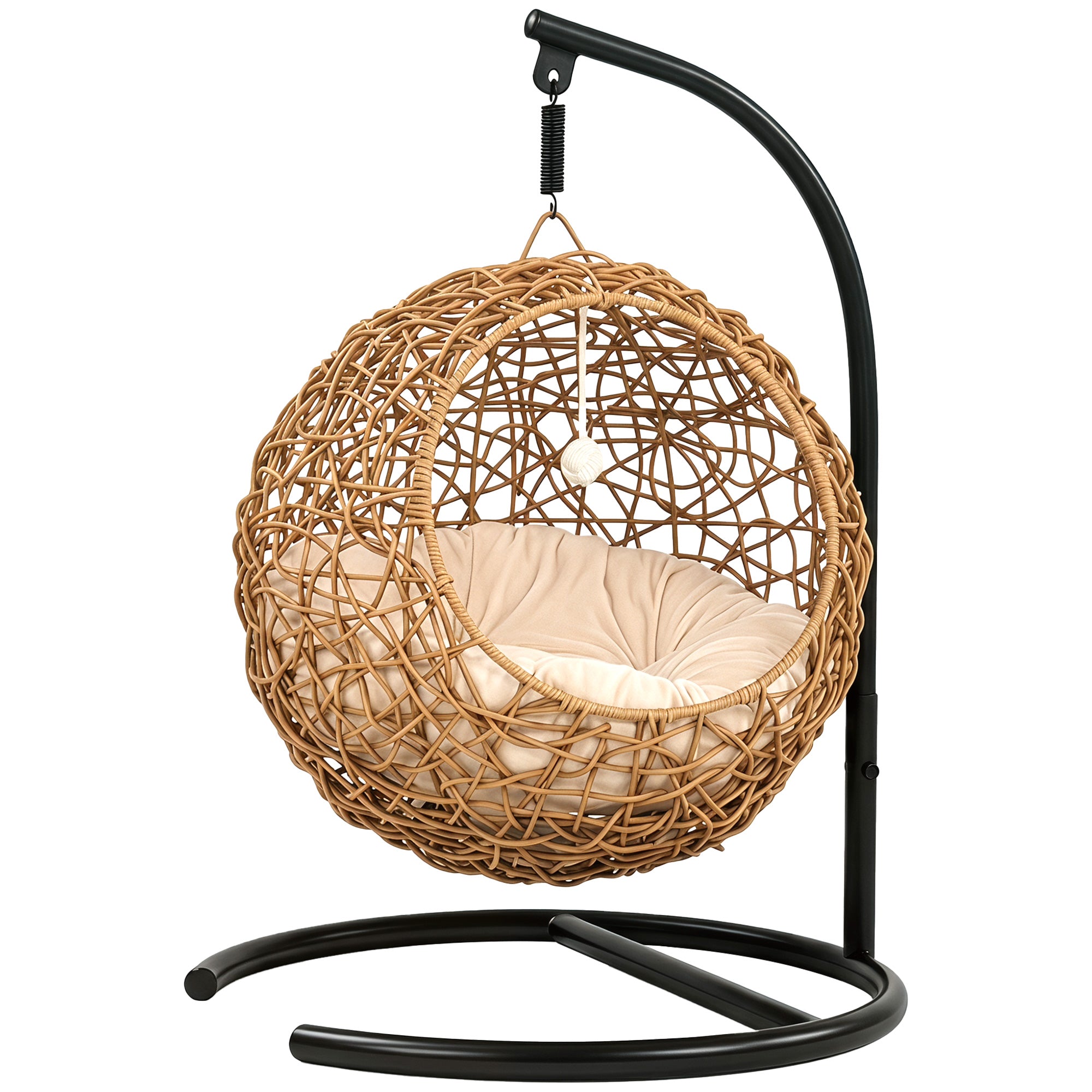 Woven Cat Bed — Elevated Rattan Cat House with Washable Cushion & Toy Ball, Indoor Hideout, 17.7 x 16.1 x 29.5 in (45 x 41 x 75 cm), Light Brown