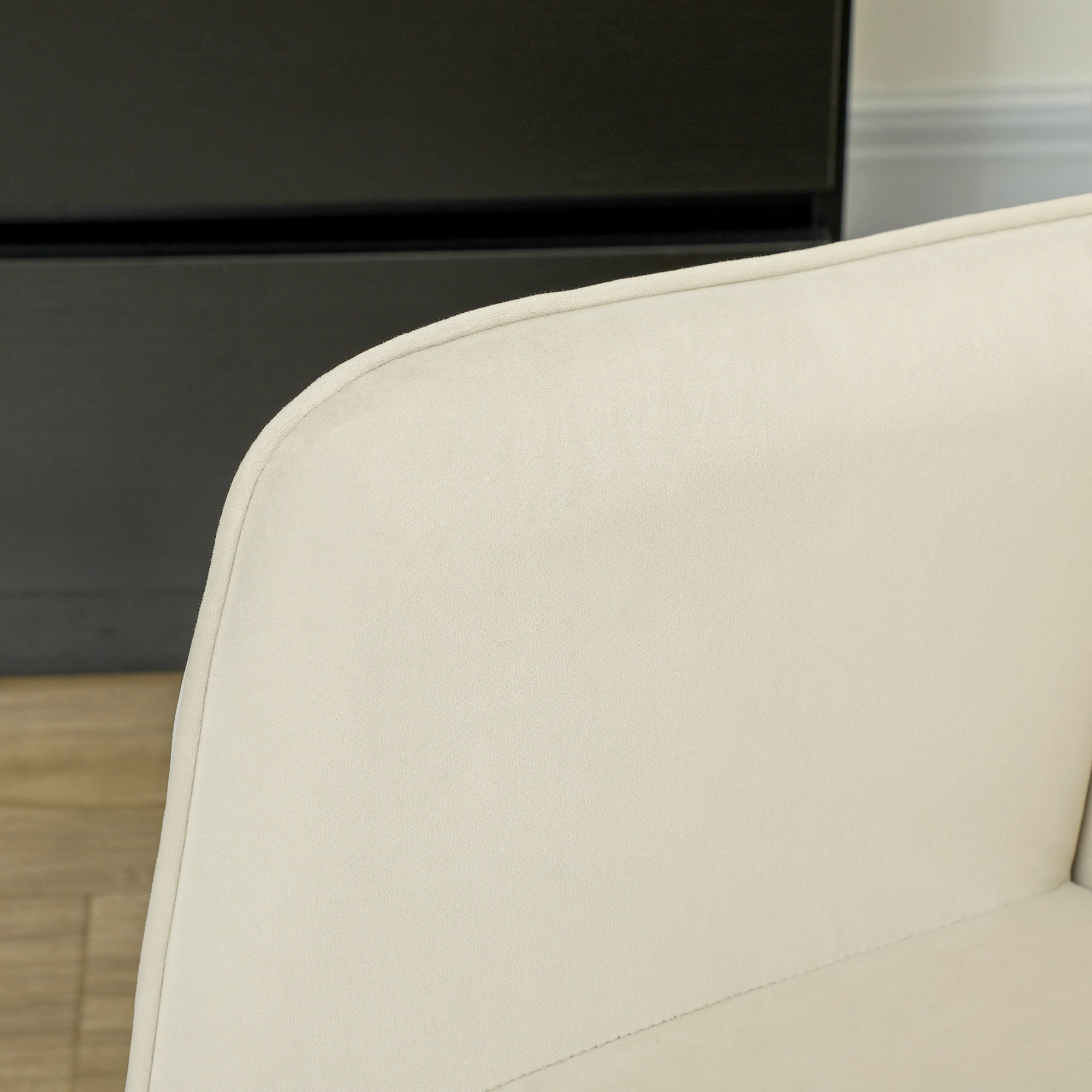 Schaukelstuhl, Schaukelsessel mit Samtoptik, Armlehne, Gepolsterter Sessel mit Holzkufen, Relaxsessel für Wohnzimmer, Schlafzimmer, bis 120kg belastbar, Beige