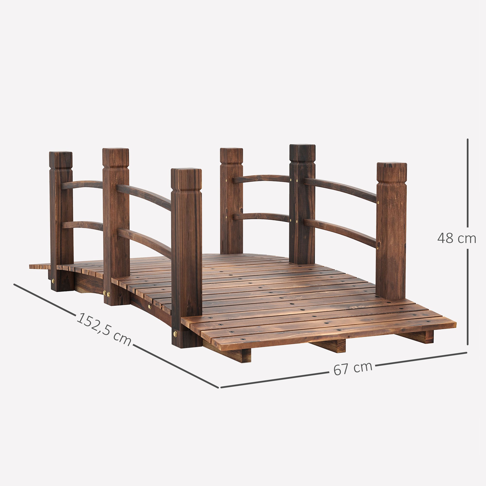 Garden Bridge Wooden Bridge with Railing Bridge for Pond Load 181 kg Decorative Bridge for Patio 152.5x67x48 cm Charred Wood