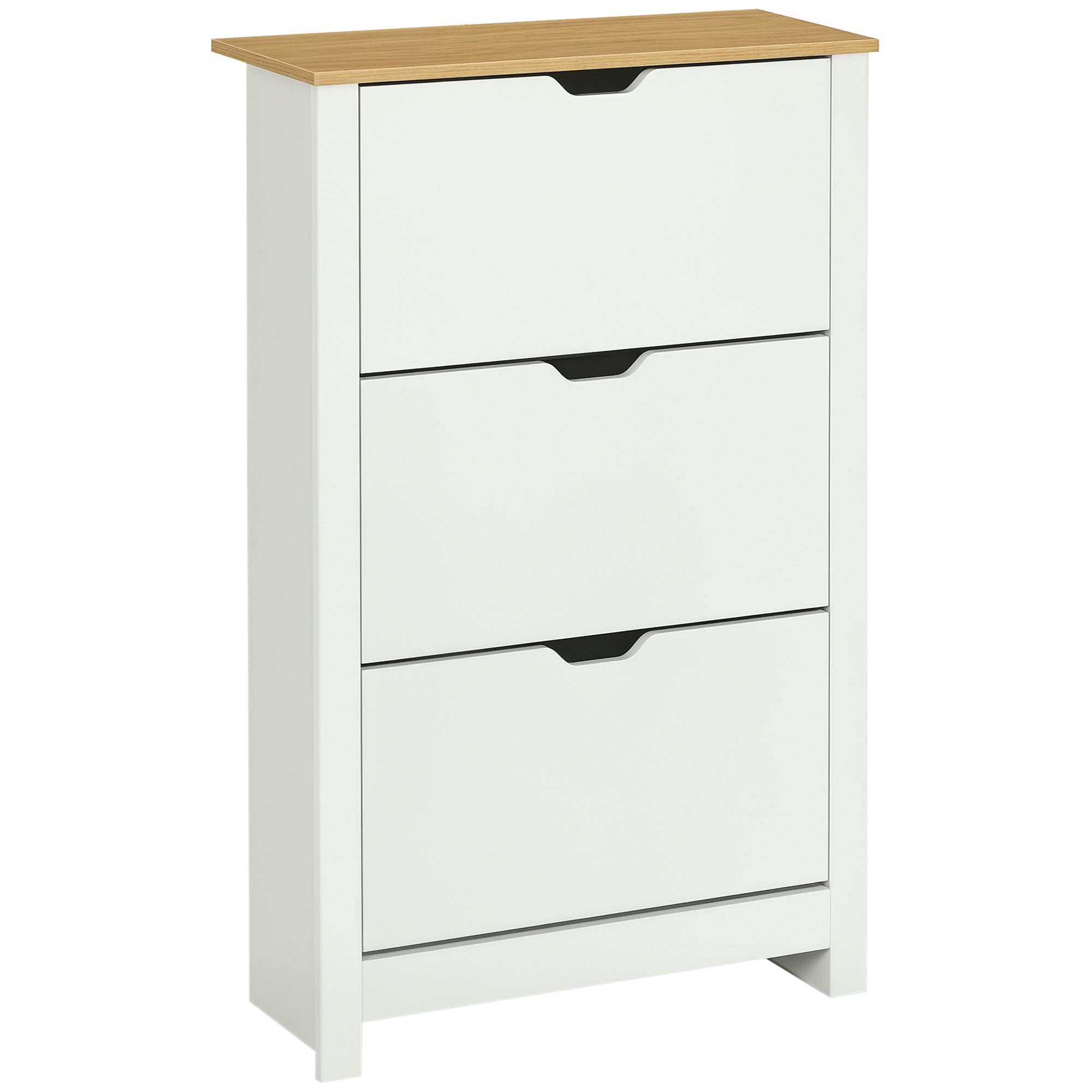 Shoe Cabinet with 3 Flaps, Shoe Rack, Narrow Shoe Cupboard with Adjustable Partition, Shoe Chest for 18 Pairs of Shoes 72 x 26 x 112 cm, White+Natural