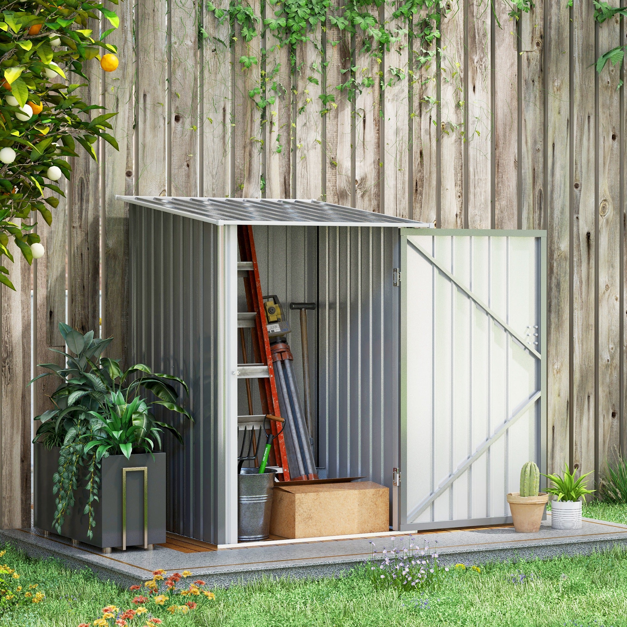 Metal Tool Shed 1.6m³ 100x103x160cm Garden Shed with Pent Roof Lockable Door Weatherproof Outdoor Storage Cabinet for Garden Yard, Gray