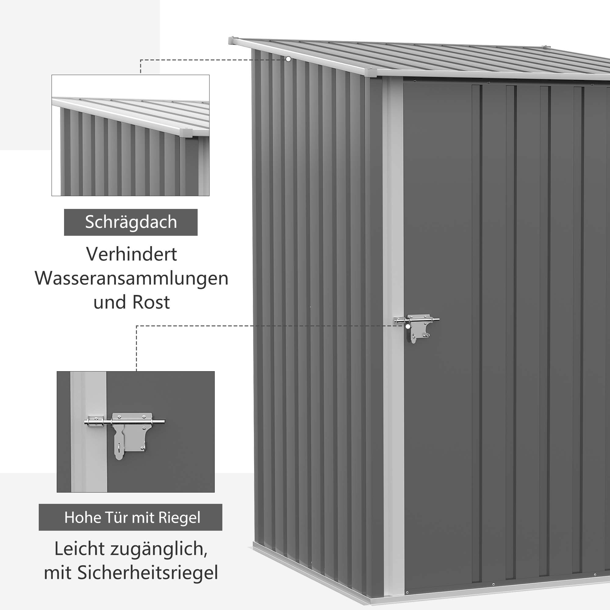 Metal Tool Shed 1.6m³ 100x103x160cm Garden Shed with Pent Roof Lockable Door Weatherproof Outdoor Storage Cabinet for Garden Yard, Gray