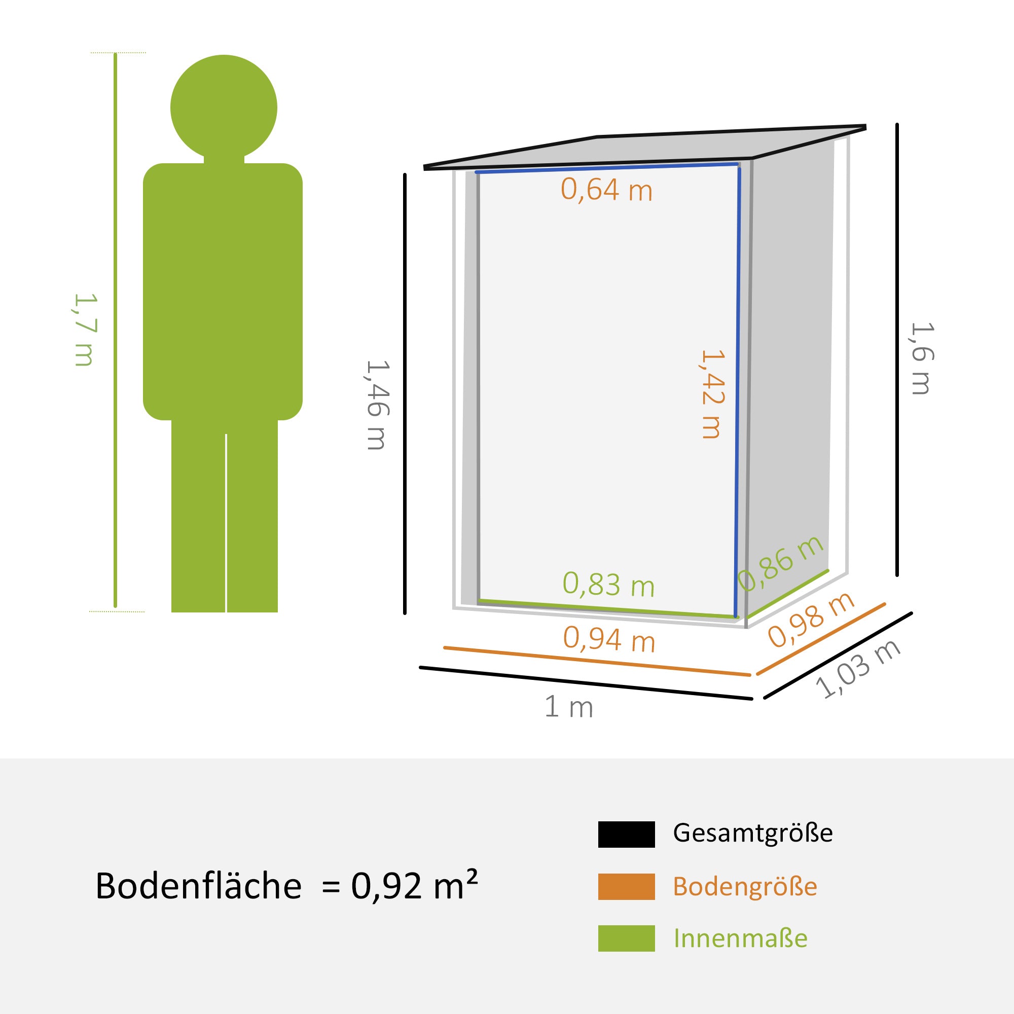 Metal Tool Shed 1.6m³ 100x103x160cm Garden Shed with Pent Roof Lockable Door Weatherproof Outdoor Storage Cabinet for Garden Yard, Gray