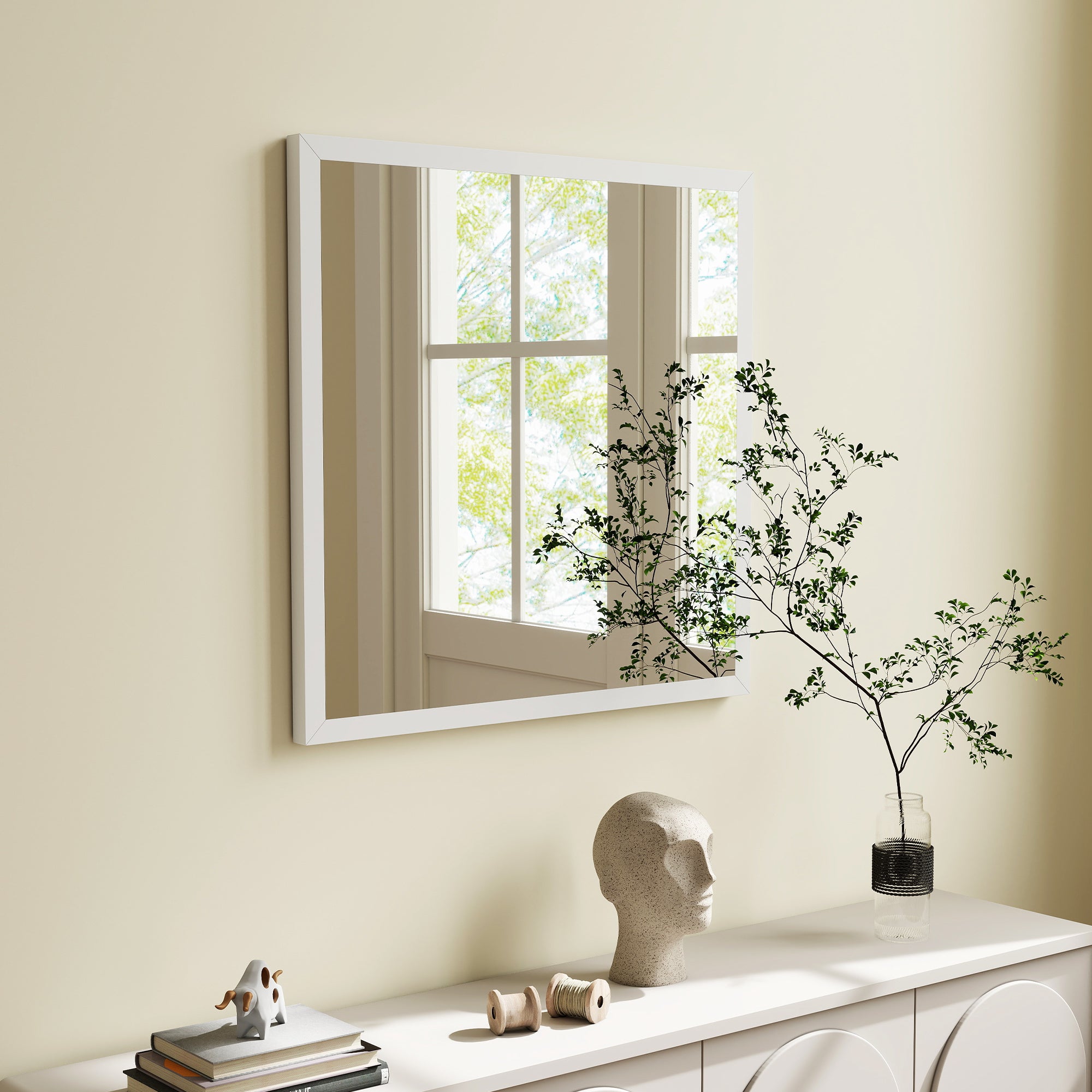 Square Wall Mirror 19.7 x 19.7 in (50 x 50 cm) — White MDF Frame, Ideal for Bathroom, Living Room & Bedroom