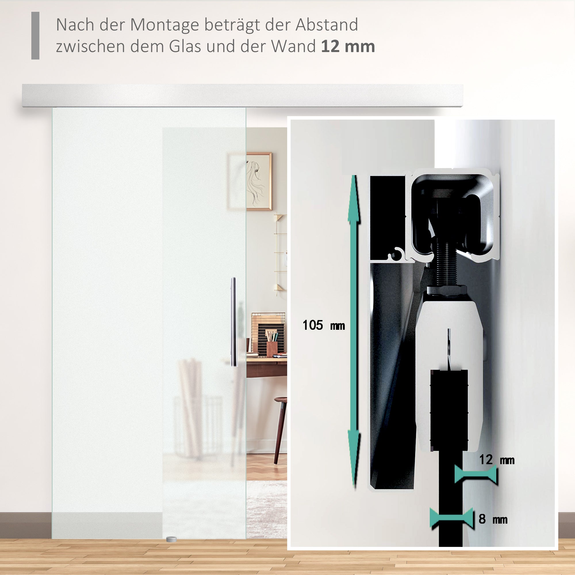 Glass Sliding Door with Handle Bar, One-Sided Satinized, 102.5 x 205 cm