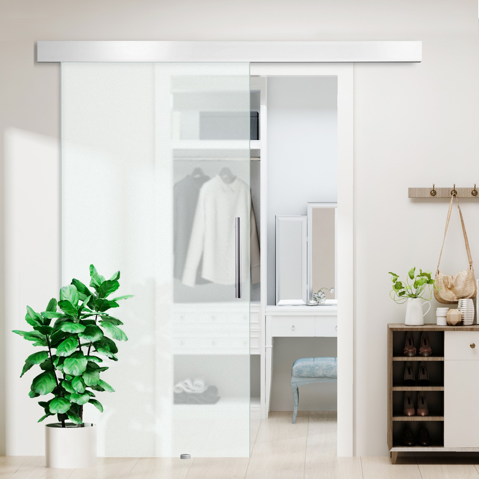 Glass Sliding Door with Handle Bar, One-Sided Satinized, 102.5 x 205 cm