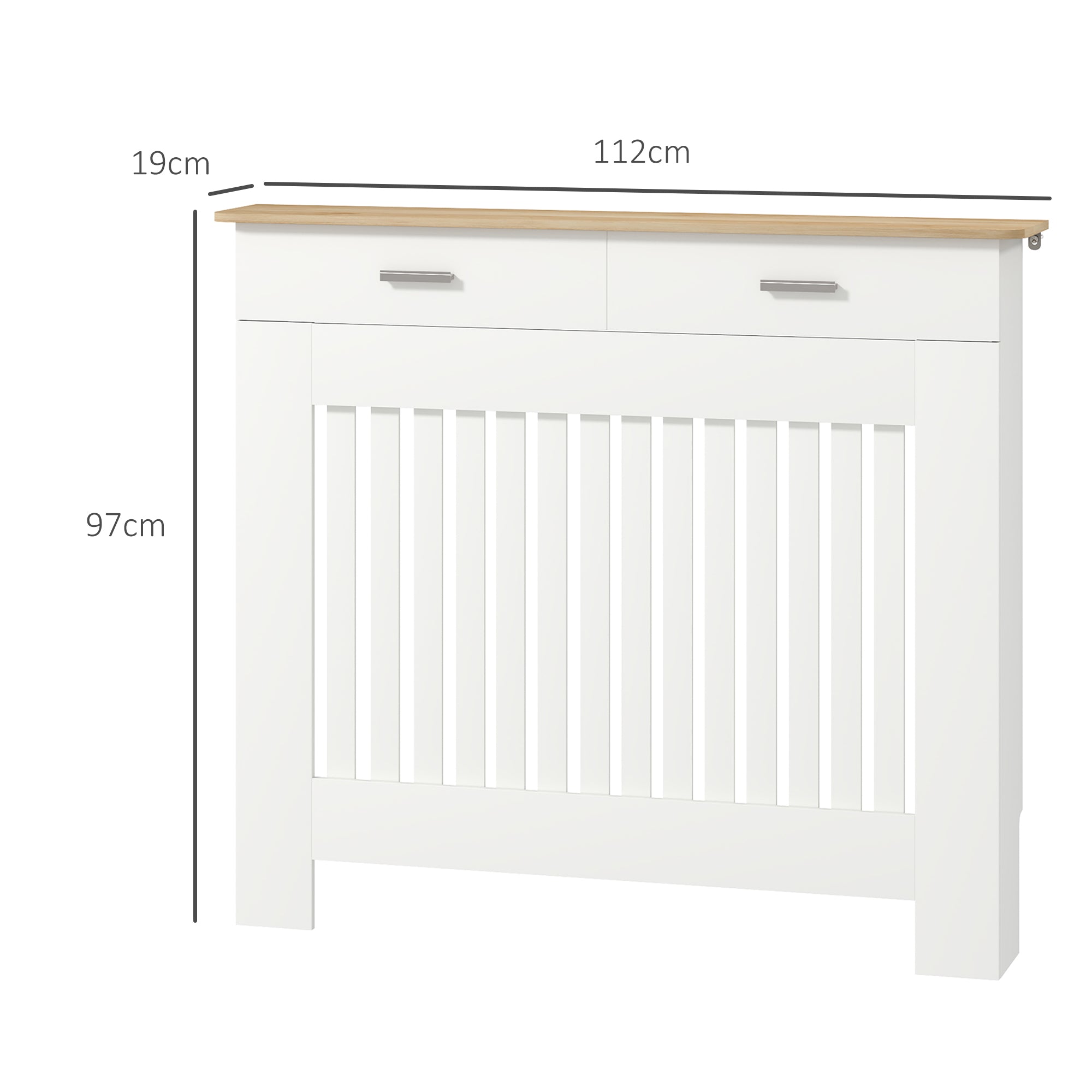 Radiator Cover with Anti-Tip Slats and Drawer, Wood Radiator Cover, 112x19x97 cm, White