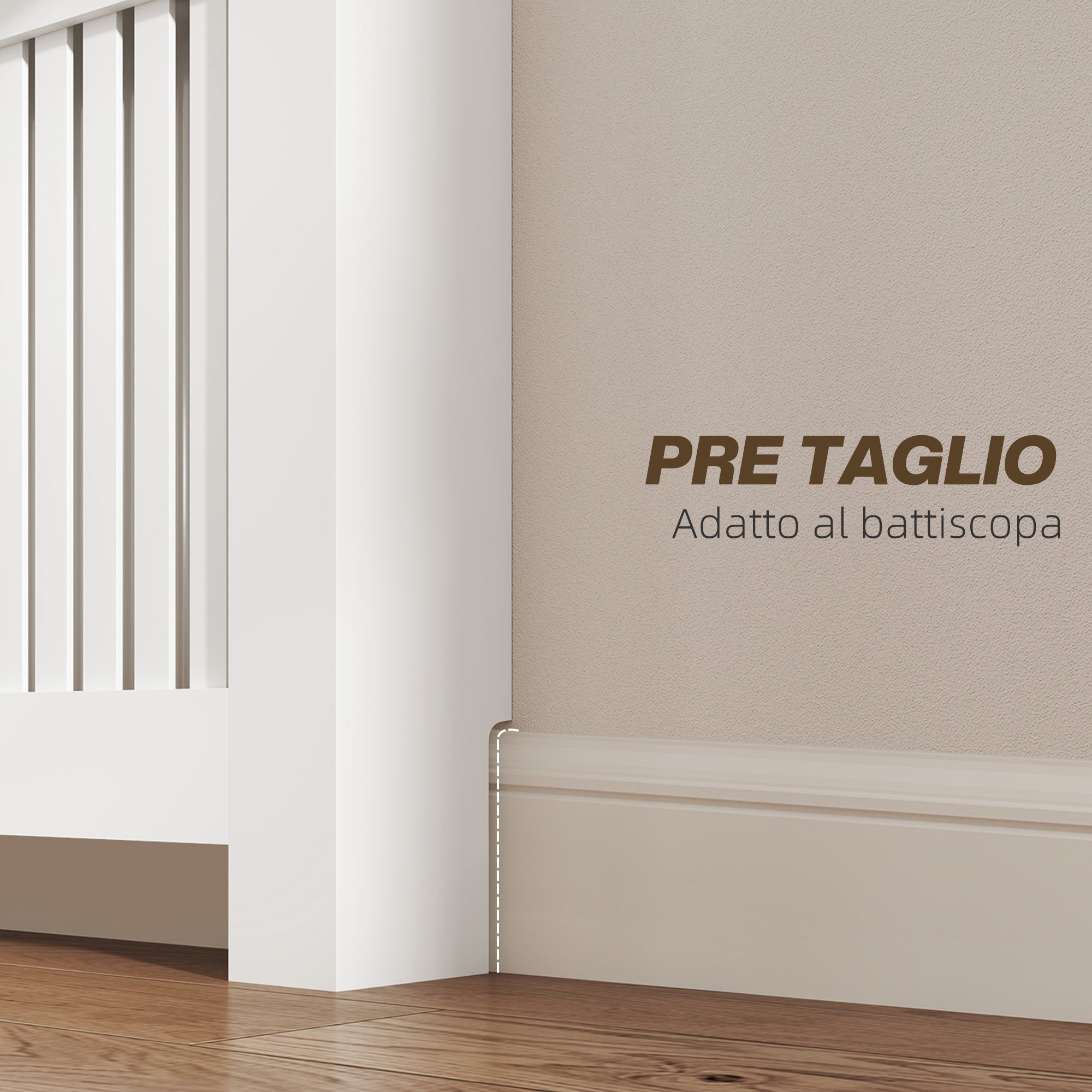 Radiator Cover with Anti-Tip Slats and Drawer, Wood Radiator Cover, 112x19x97 cm, White