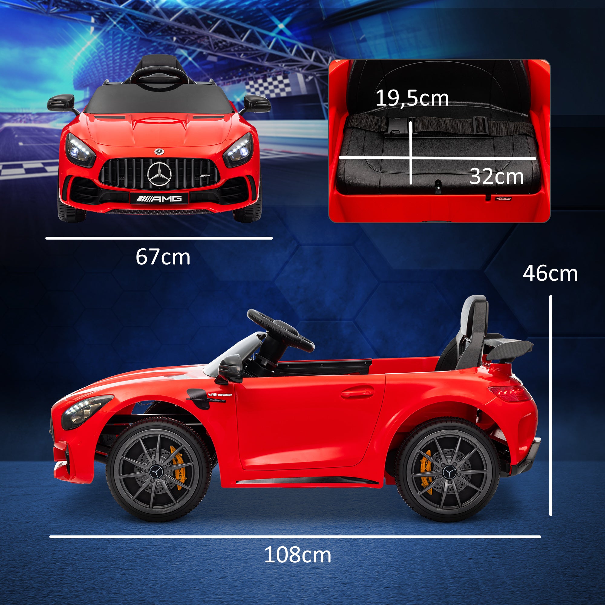 Children's Electric Car 12V Kids Car with 2.4G Remote Control, Children's Vehicle with Horn, MP3, Music, Soft Start, Reverse Function 3-5 km/h Electric Vehicle for 3-6 Years, Red