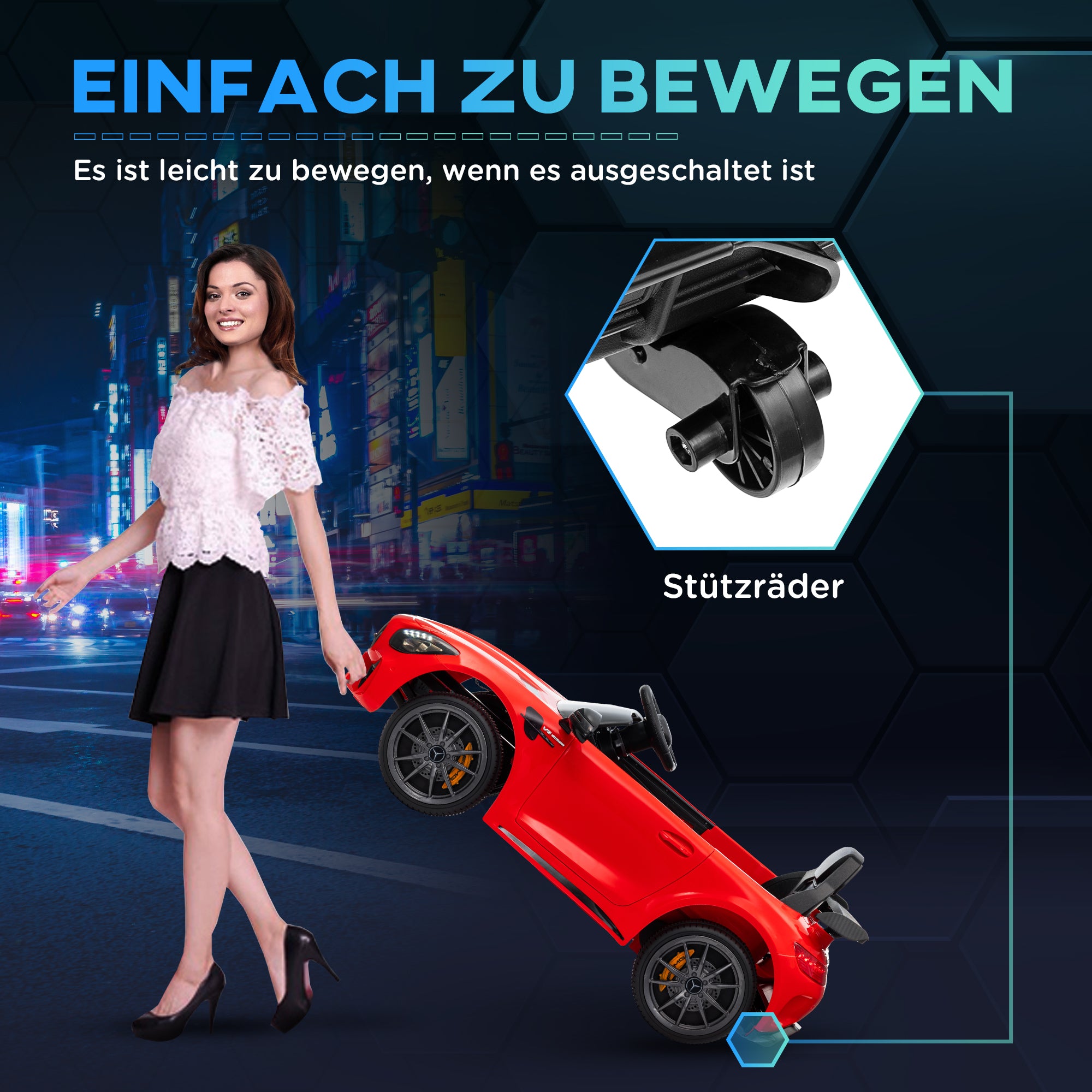 Children's Electric Car 12V Kids Car with 2.4G Remote Control, Children's Vehicle with Horn, MP3, Music, Soft Start, Reverse Function 3-5 km/h Electric Vehicle for 3-6 Years, Red