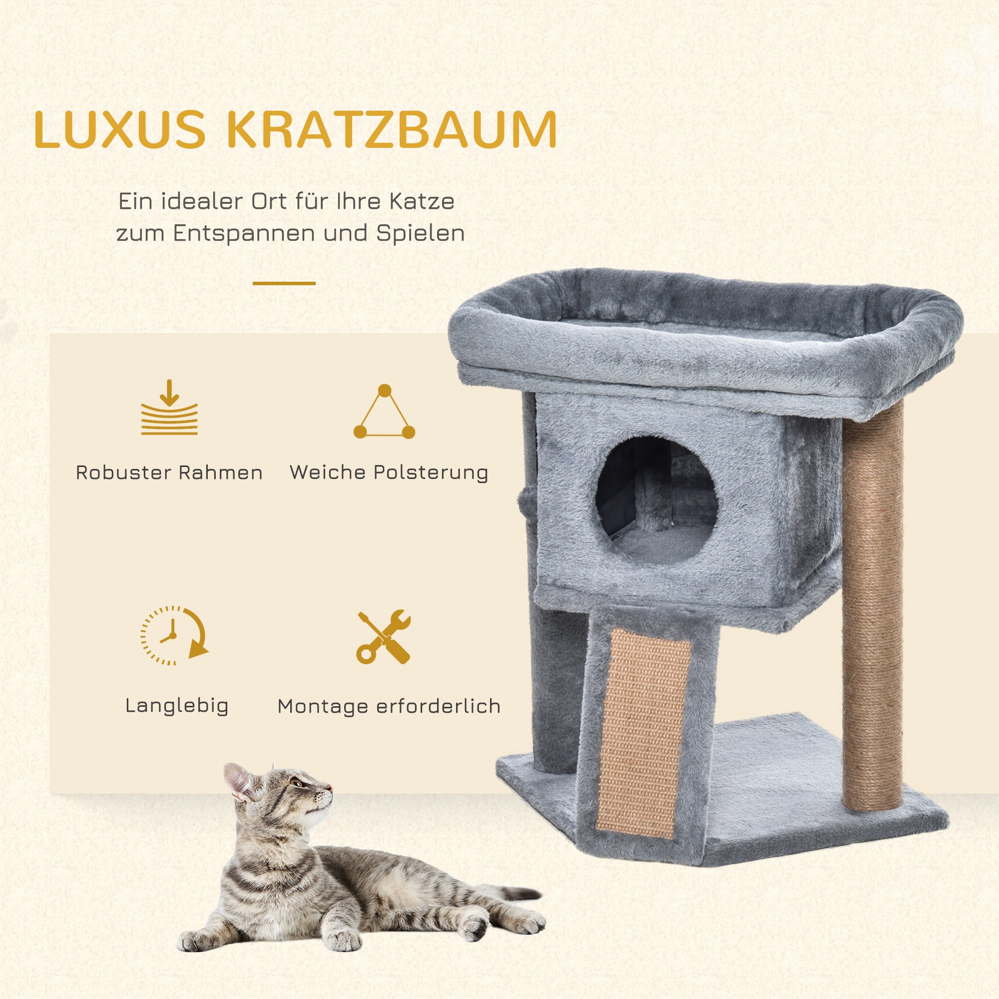 Scratching Post 57 cm Small Cat Tree with Cat Cave, Lounging Platform, Cat Scratching Post with Scratch Pad, Play Ball, Cat Furniture for Cats up to 5 kg Light Gray