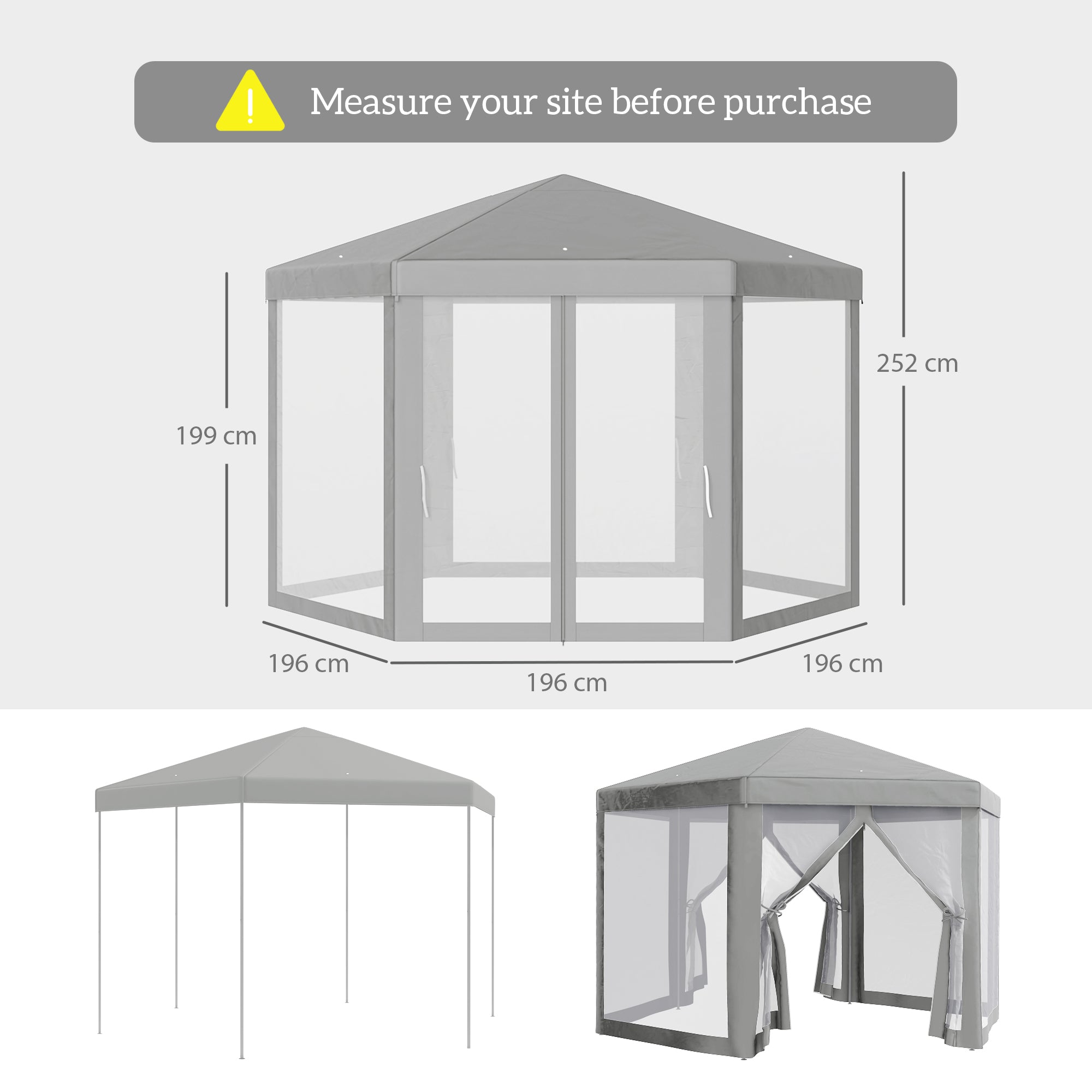 Hexagonal Cozy Style Metal Polyester Gray Barnum Reception Tent Gazebo