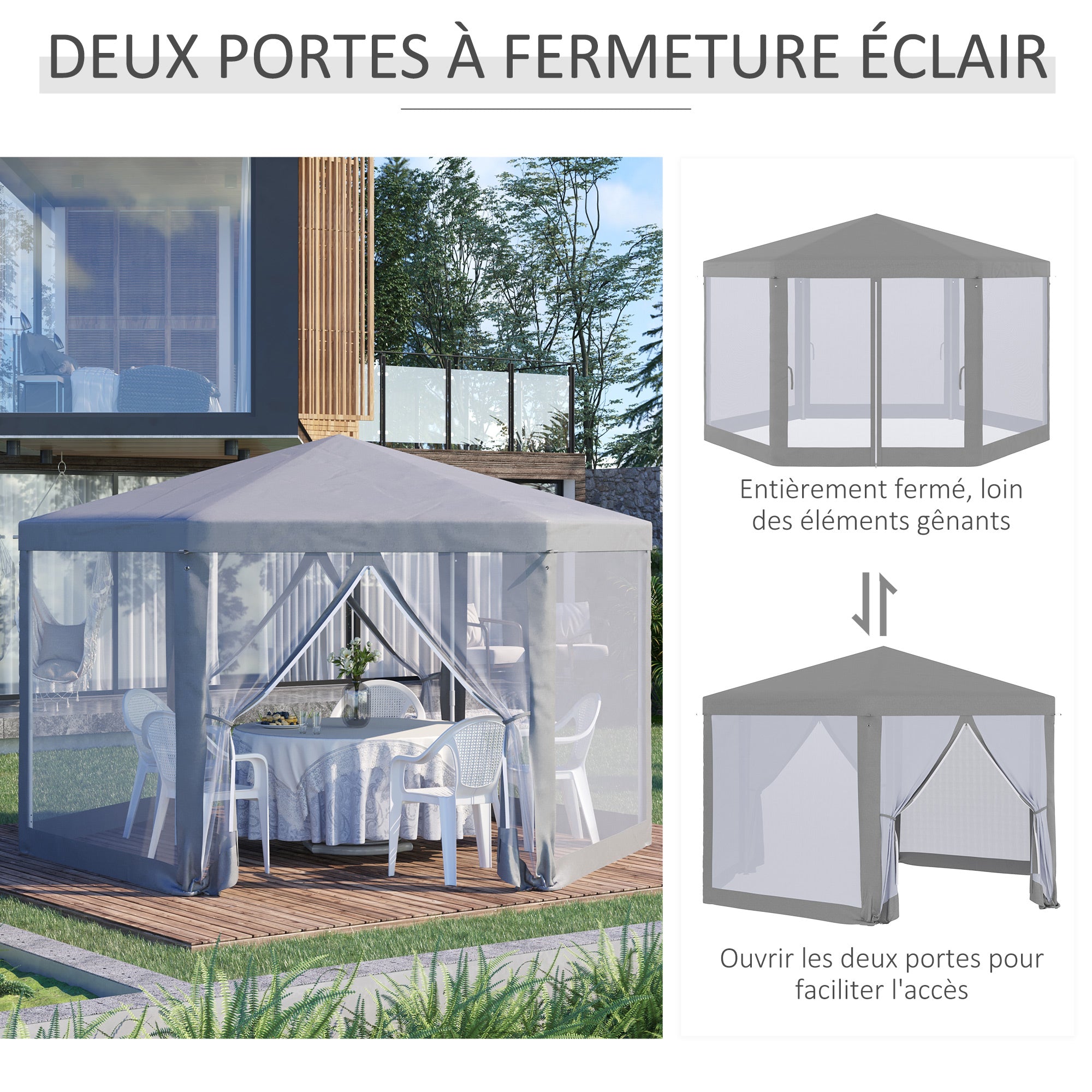 Hexagonal Cozy Style Metal Polyester Gray Barnum Reception Tent Gazebo