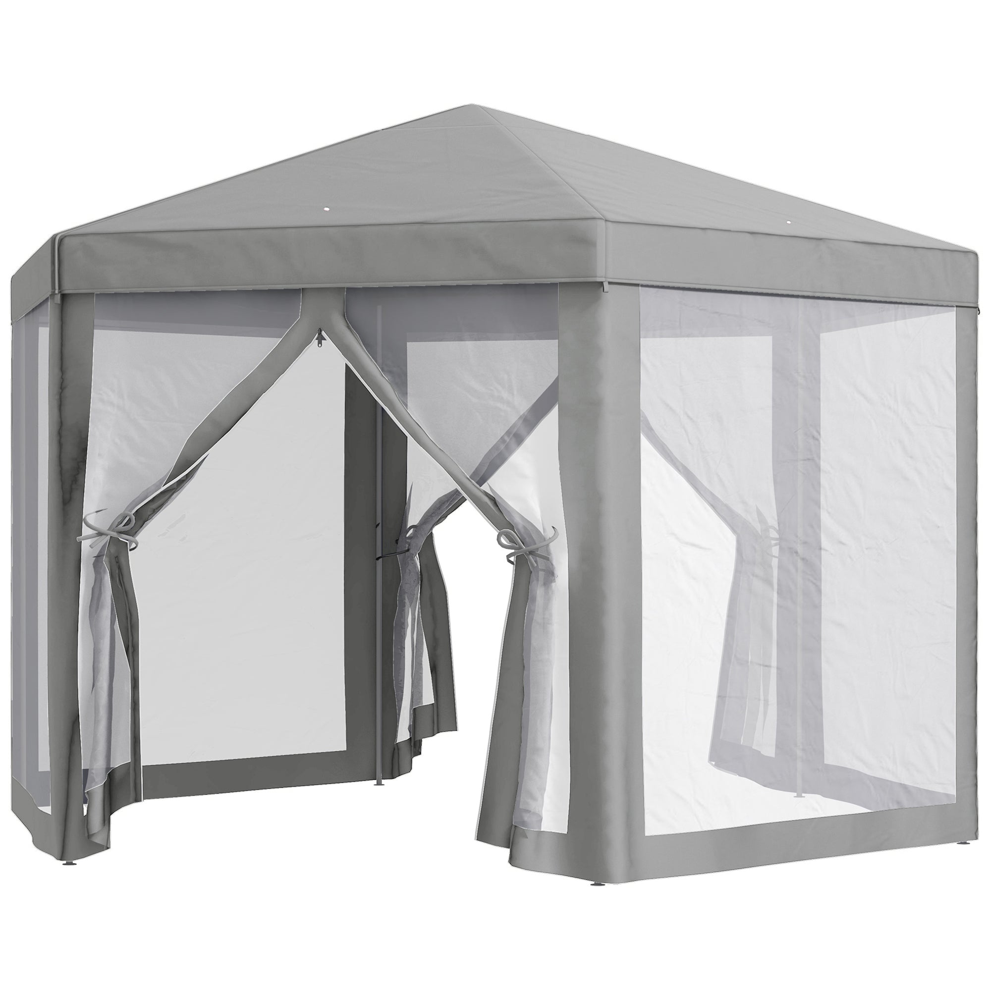Hexagonal Cozy Style Metal Polyester Gray Barnum Reception Tent Gazebo
