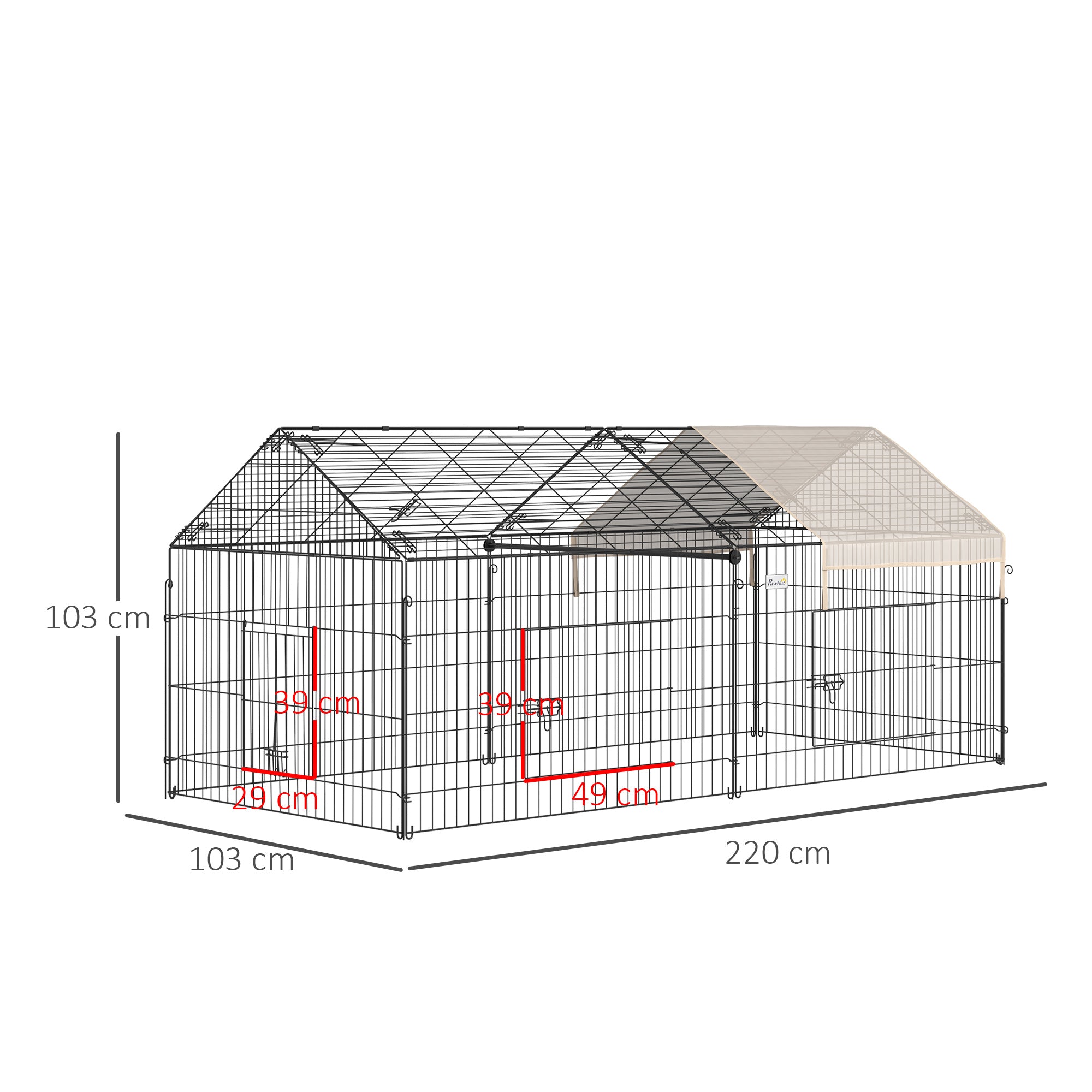 Small Animal Fence Pet Cage Galvanized Metal Frame 4 Ground Stakes Included 220 x 103 x 103 cm Black and Beige