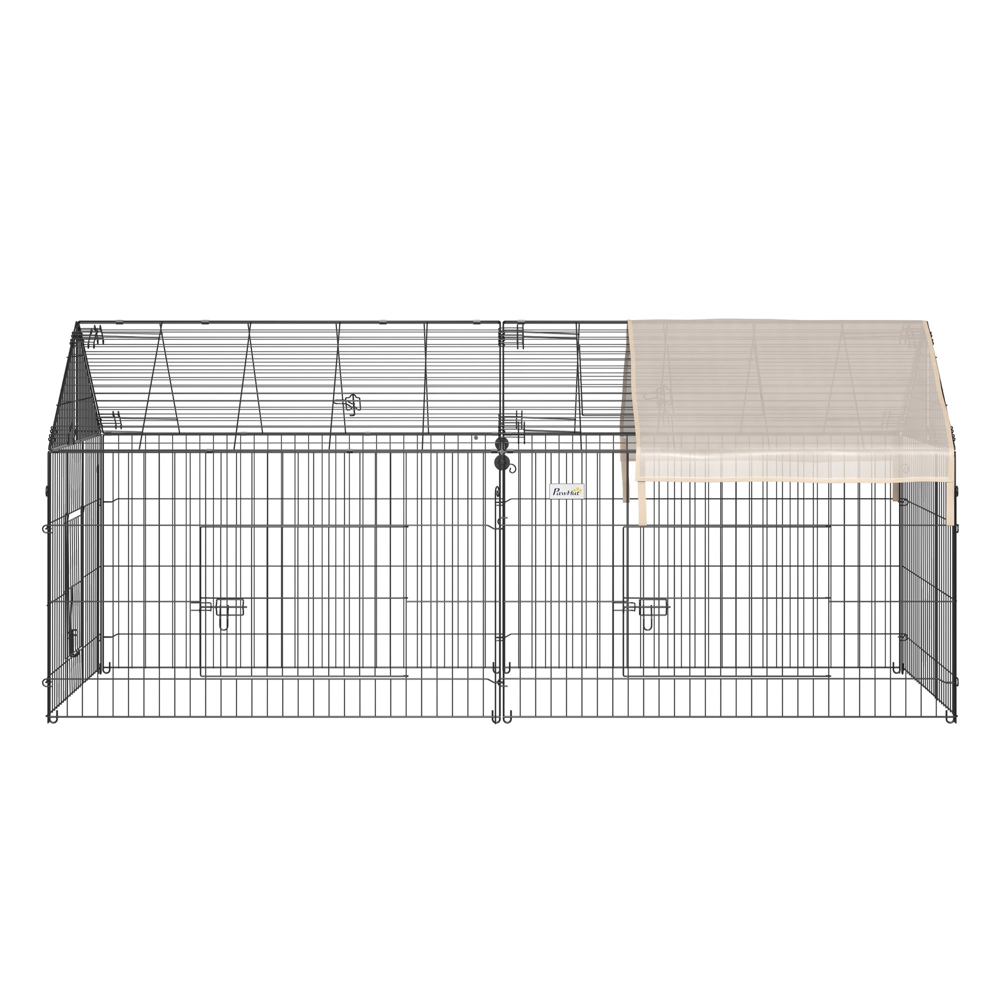 Small Animal Fence Pet Cage Galvanized Metal Frame 4 Ground Stakes Included 220 x 103 x 103 cm Black and Beige