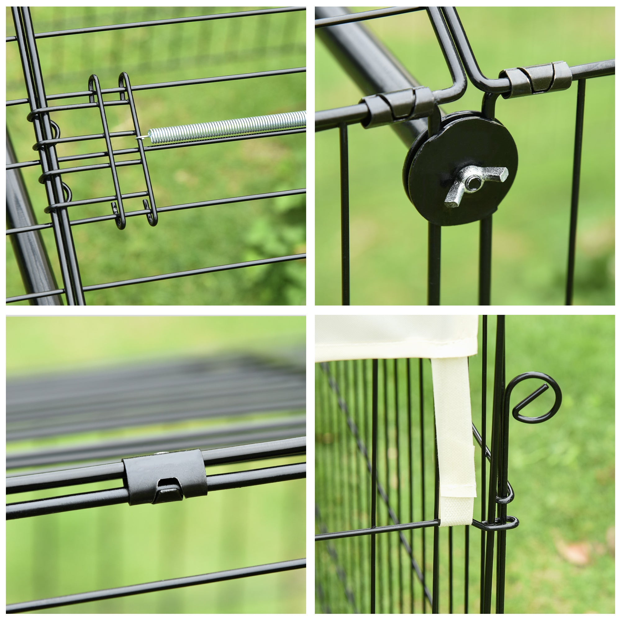 Small Animal Fence Pet Cage Galvanized Metal Frame 4 Ground Stakes Included 220 x 103 x 103 cm Black and Beige
