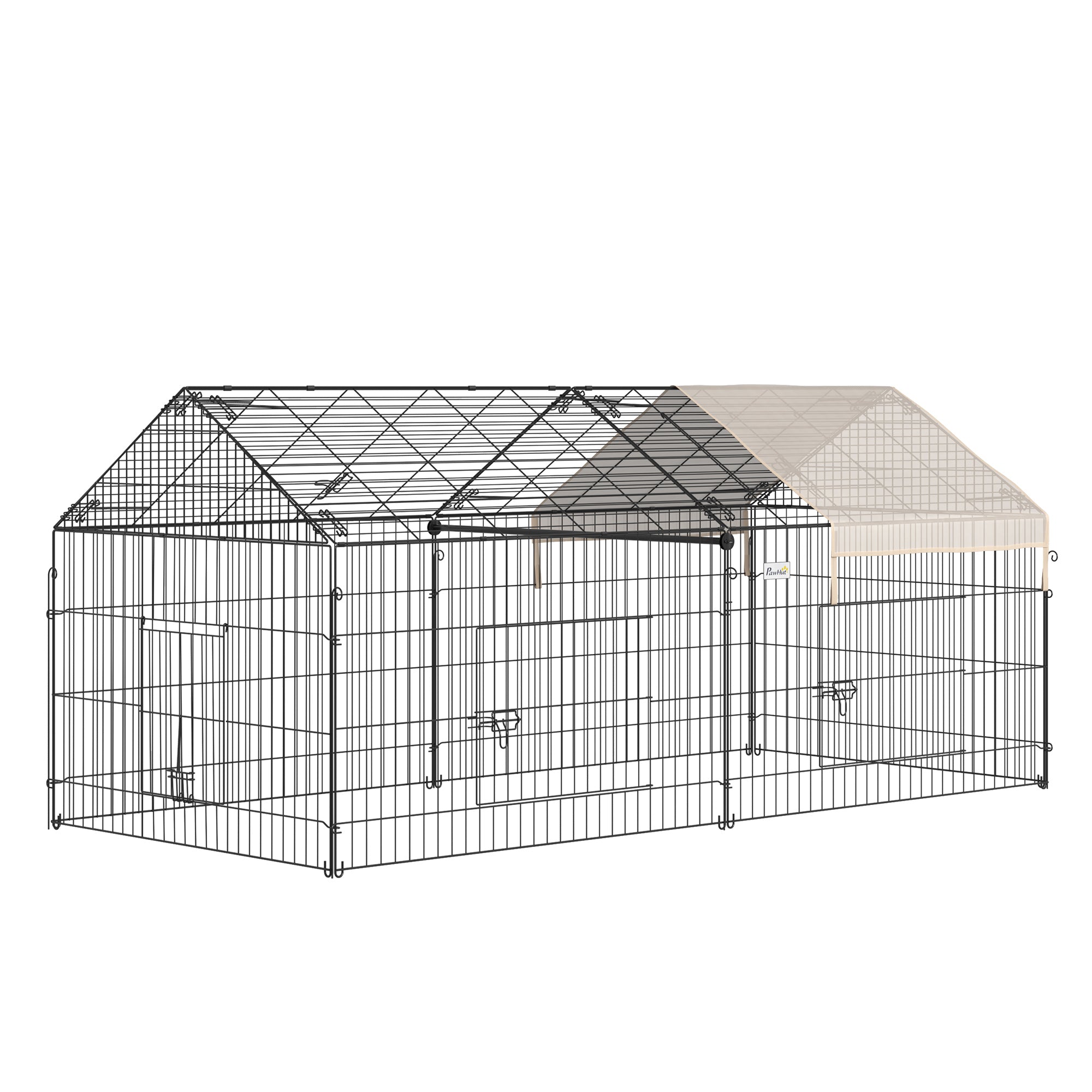 Small Animal Fence Pet Cage Galvanized Metal Frame 4 Ground Stakes Included 220 x 103 x 103 cm Black and Beige