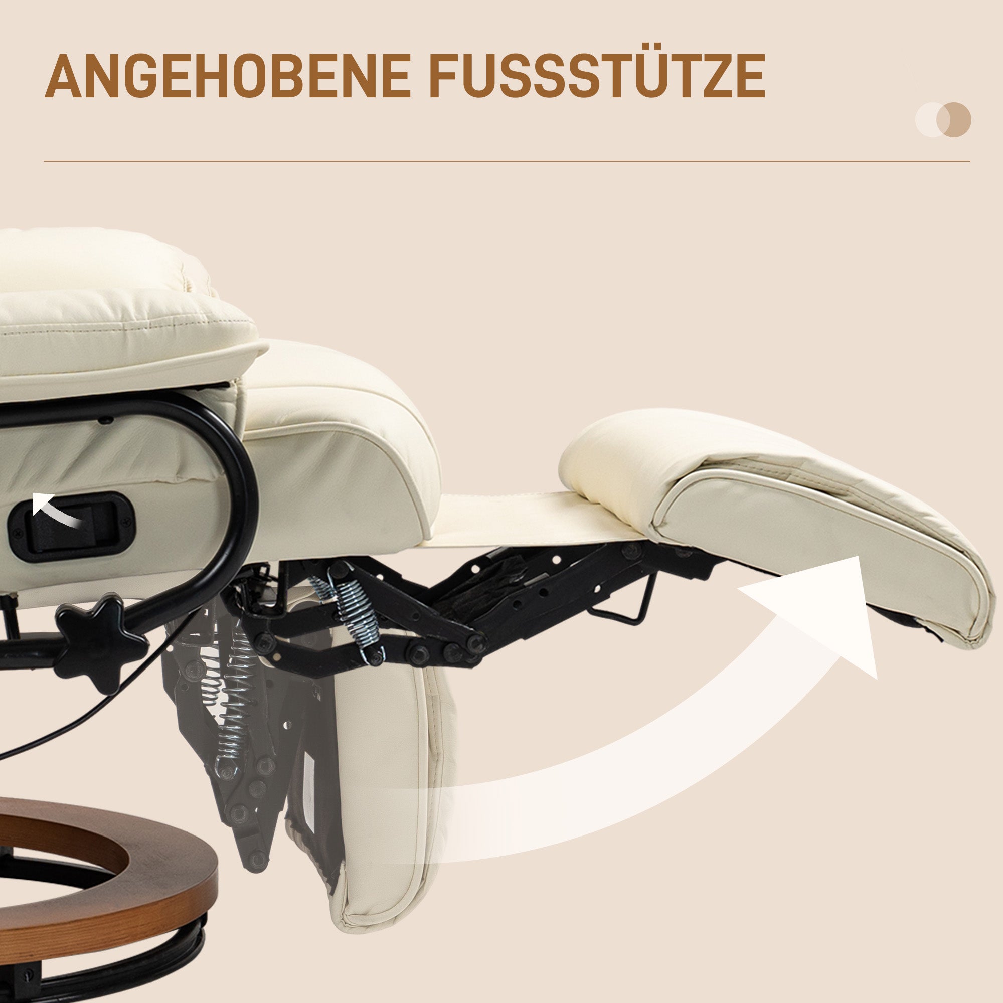 Recliner TV Chair with Reclining Function, Swivel Armchair with Adjustable Backrest Lounge Chair up to 150 kg Load Capacity, Faux Leather, Cream