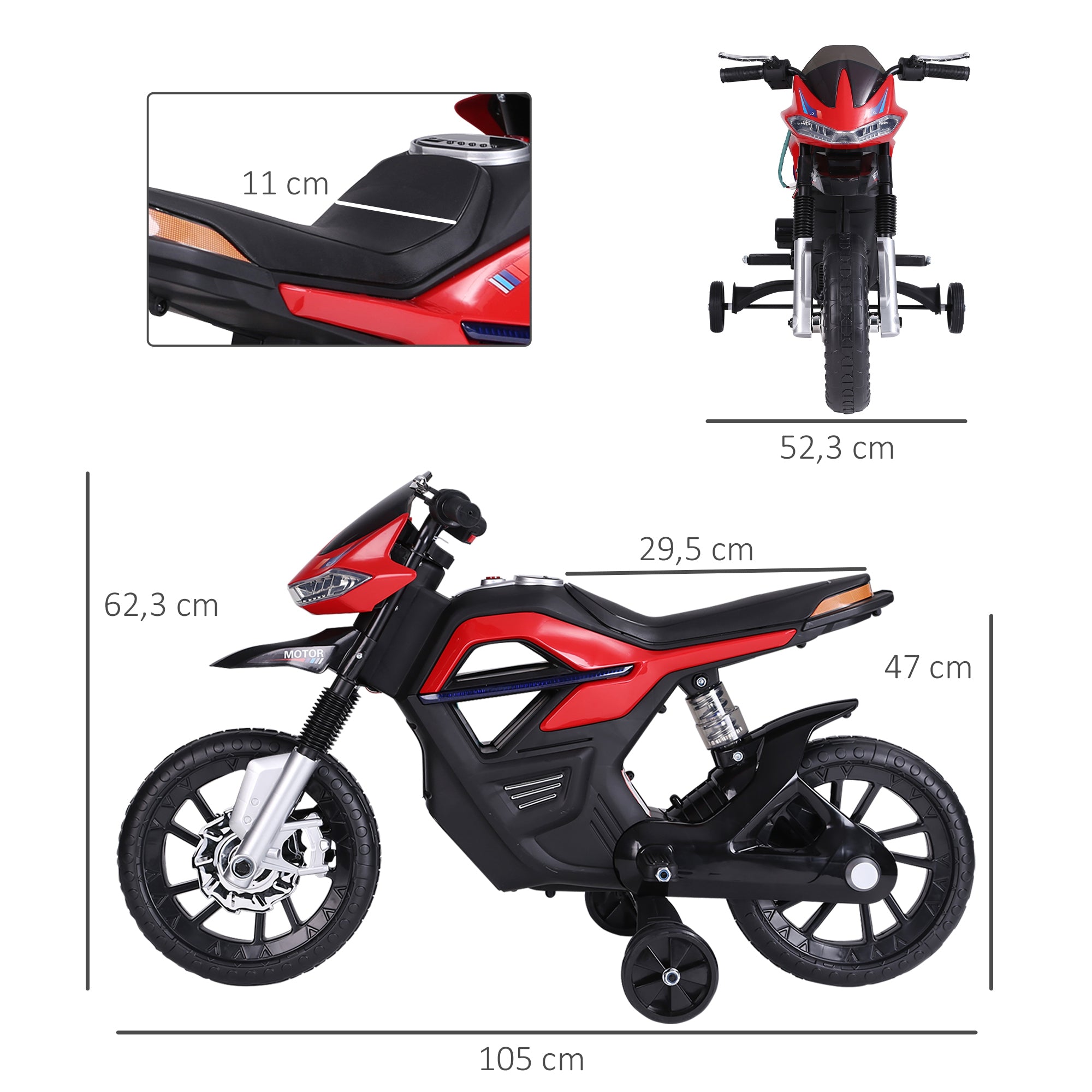 Kids Electric Motorcycle Toy Bike +3 Years 6V Battery with Lights and Music 105x52.3x62.3cm Red