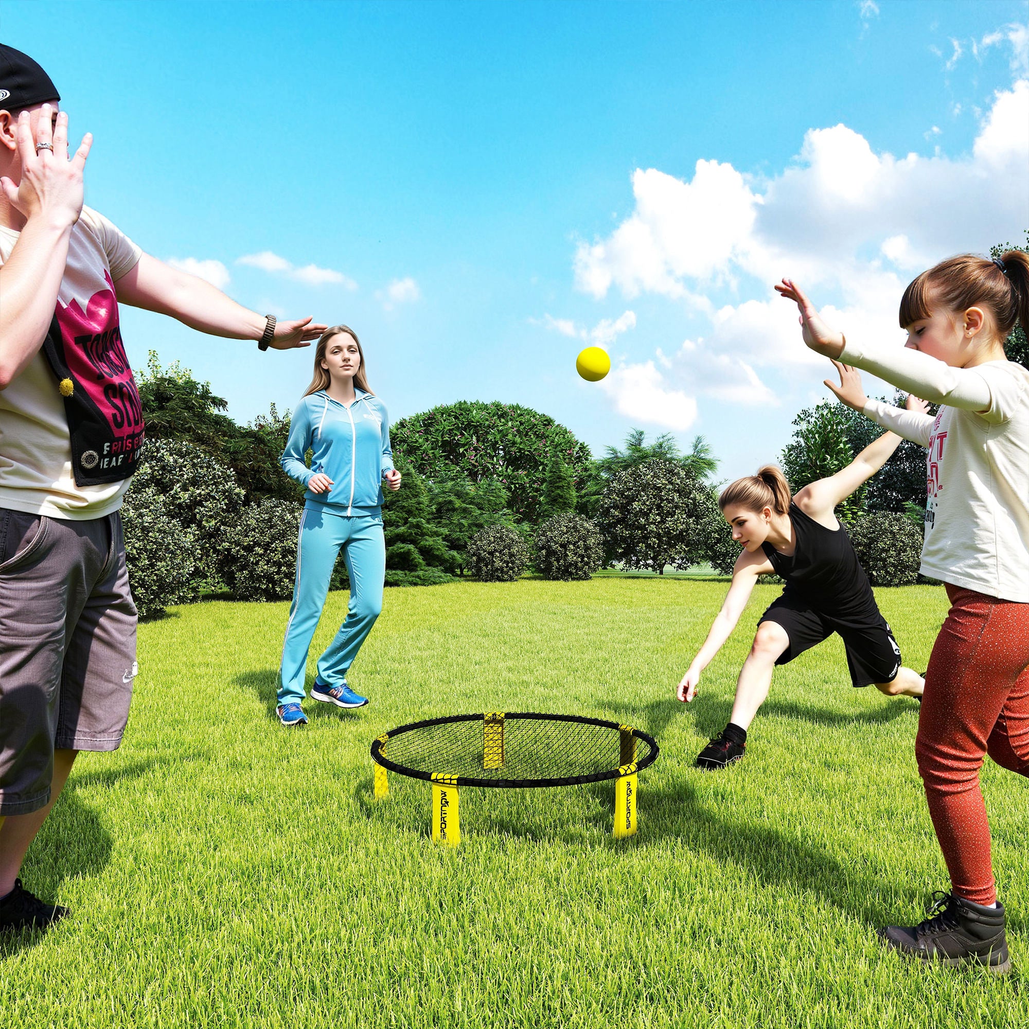 SPORTNOW Roundnet Set Game Set with Game Net 3 Balls Carry Bag Ball Pump Spikeball Set for Garden Beach Park Indoors