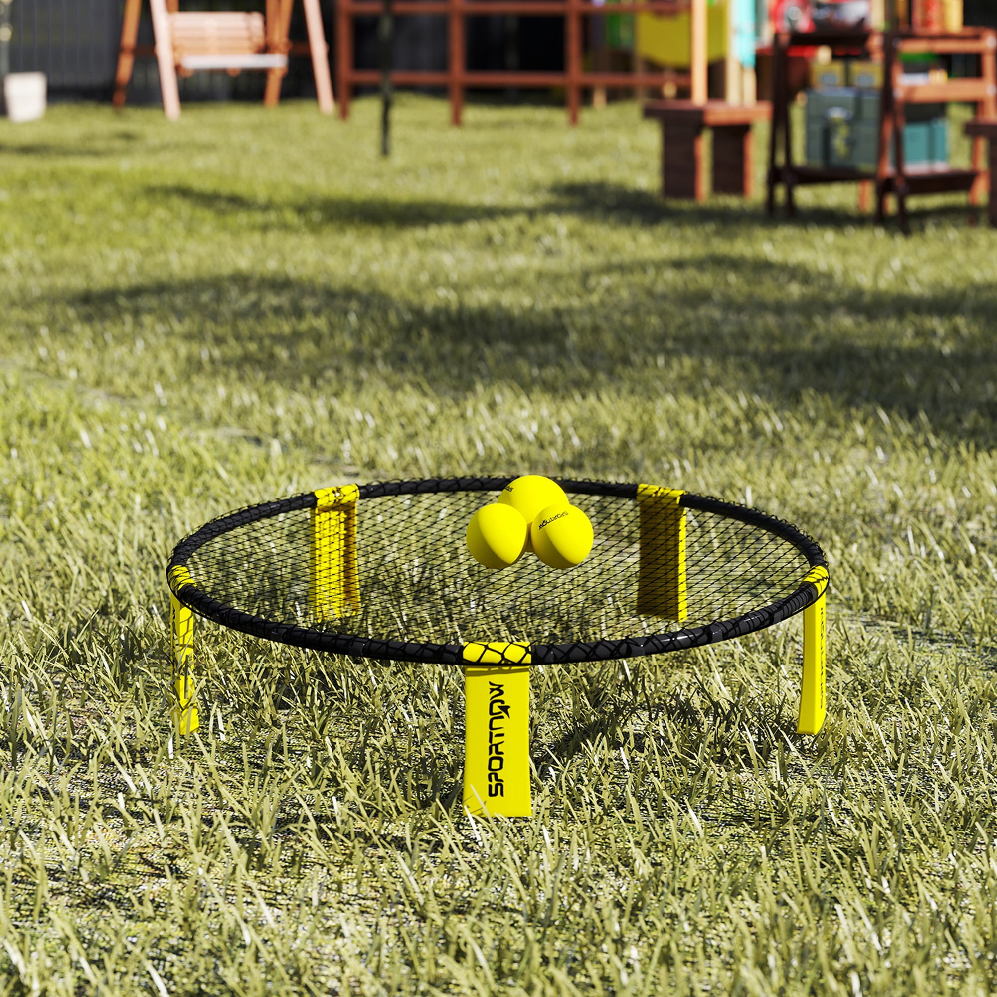 SPORTNOW Roundnet Set Game Set with Game Net 3 Balls Carry Bag Ball Pump Spikeball Set for Garden Beach Park Indoors