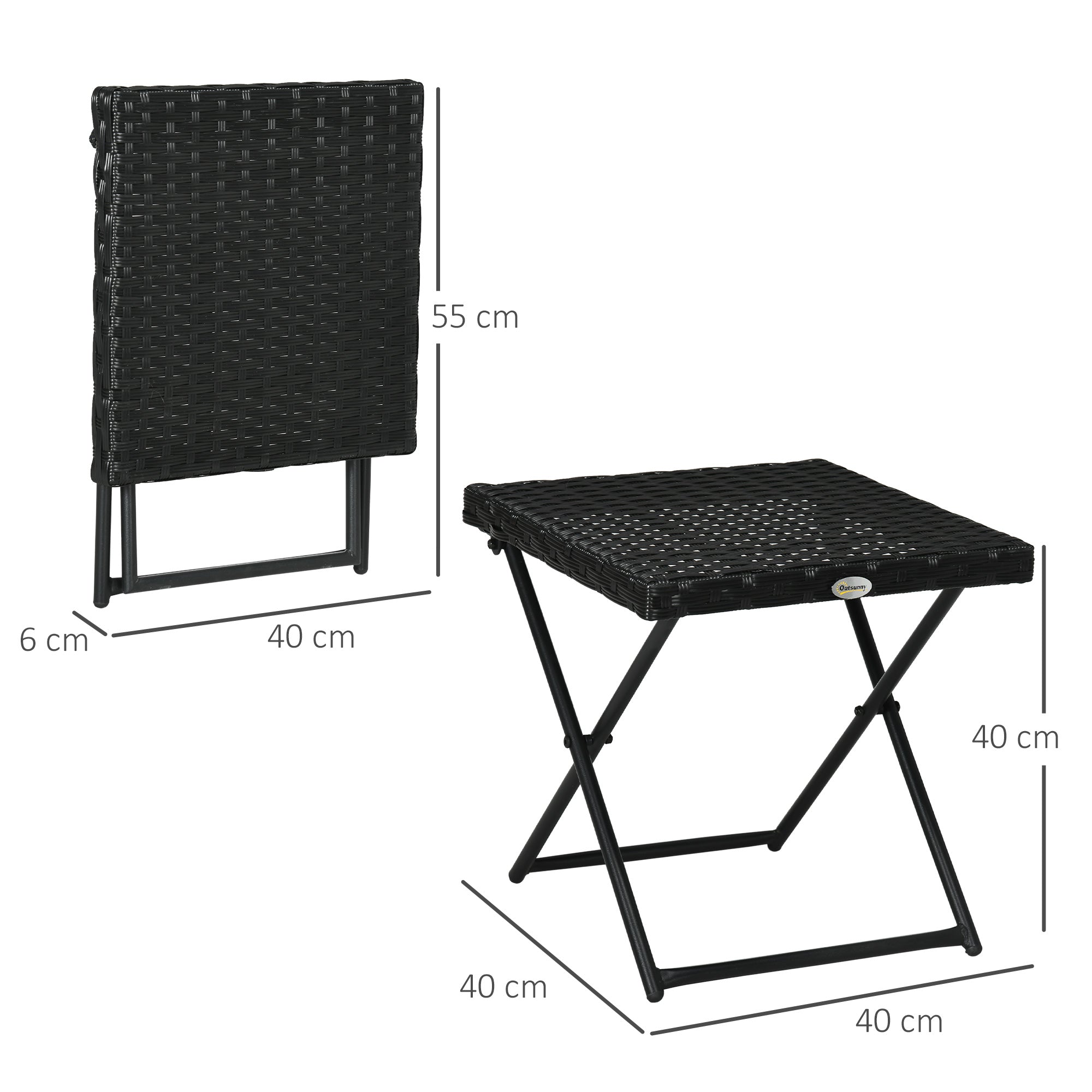 Folding Side Table made of Poly Rattan Coffee Table Couch Table Tray Balcony Table Garden Table Side Table Tea Table Garden Furniture Rattan Table for Garden Terrace Balcony, 40x40x40cm Black
