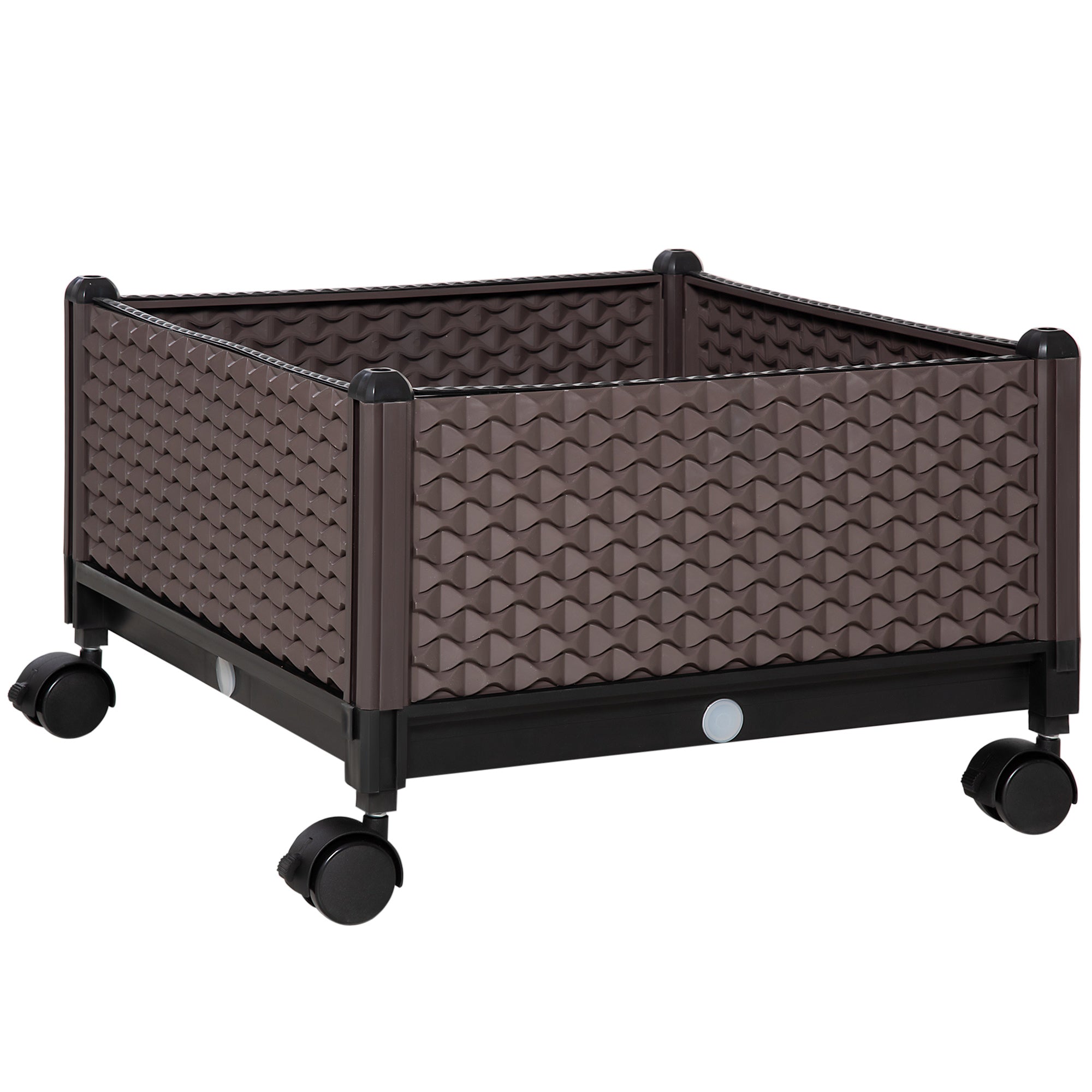 Plastic Wheeled Planter Garden Pot with Drainage Holes for Outdoor Plant Cultivation Patio Terrace 50x50x33 cm Brown