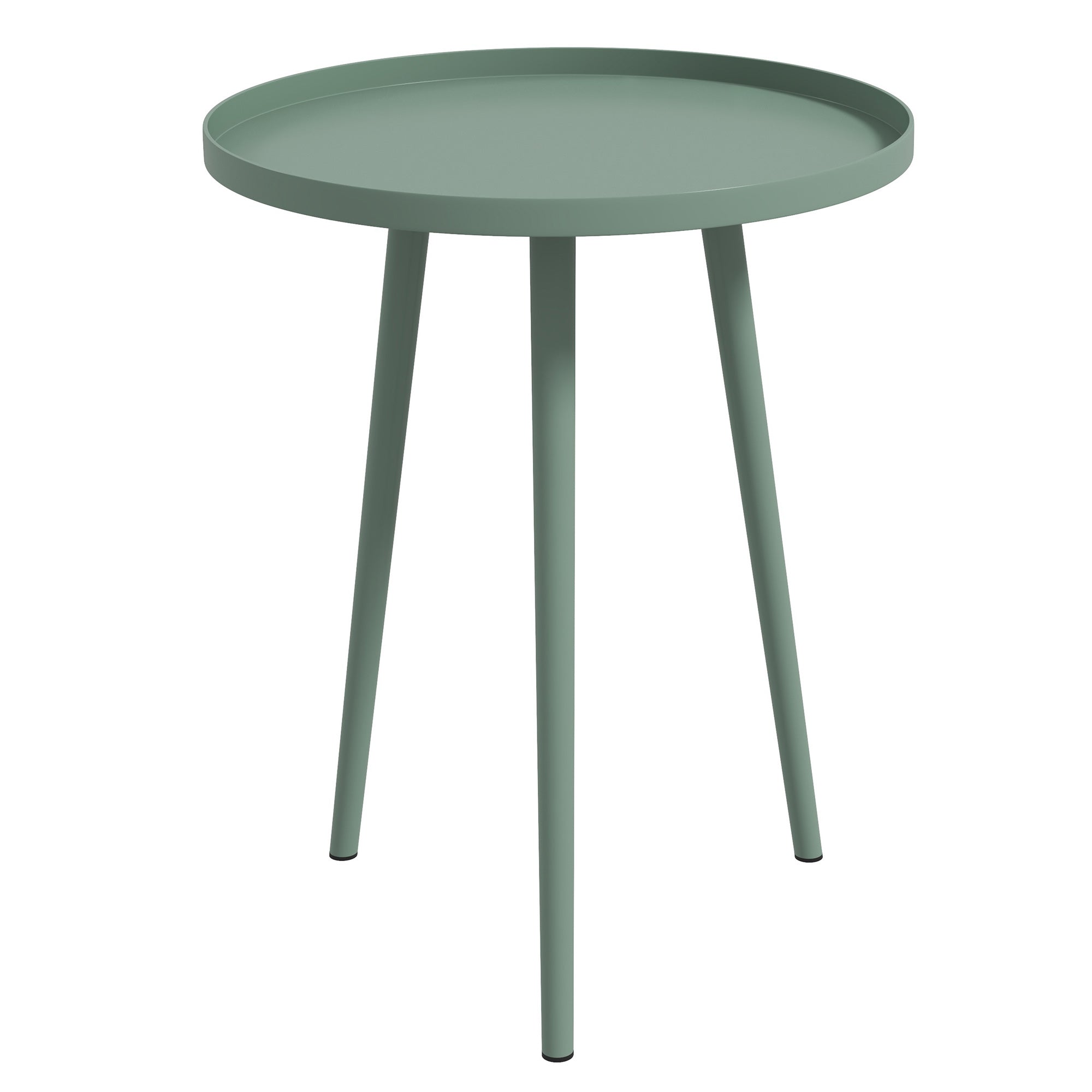 Garden Side Table, weather-resistant outdoor table with raised edge, steel balcony table, round coffee table load capacity 20kg, Ø40x50H cm, side table for outdoor indoor balcony terrace Green