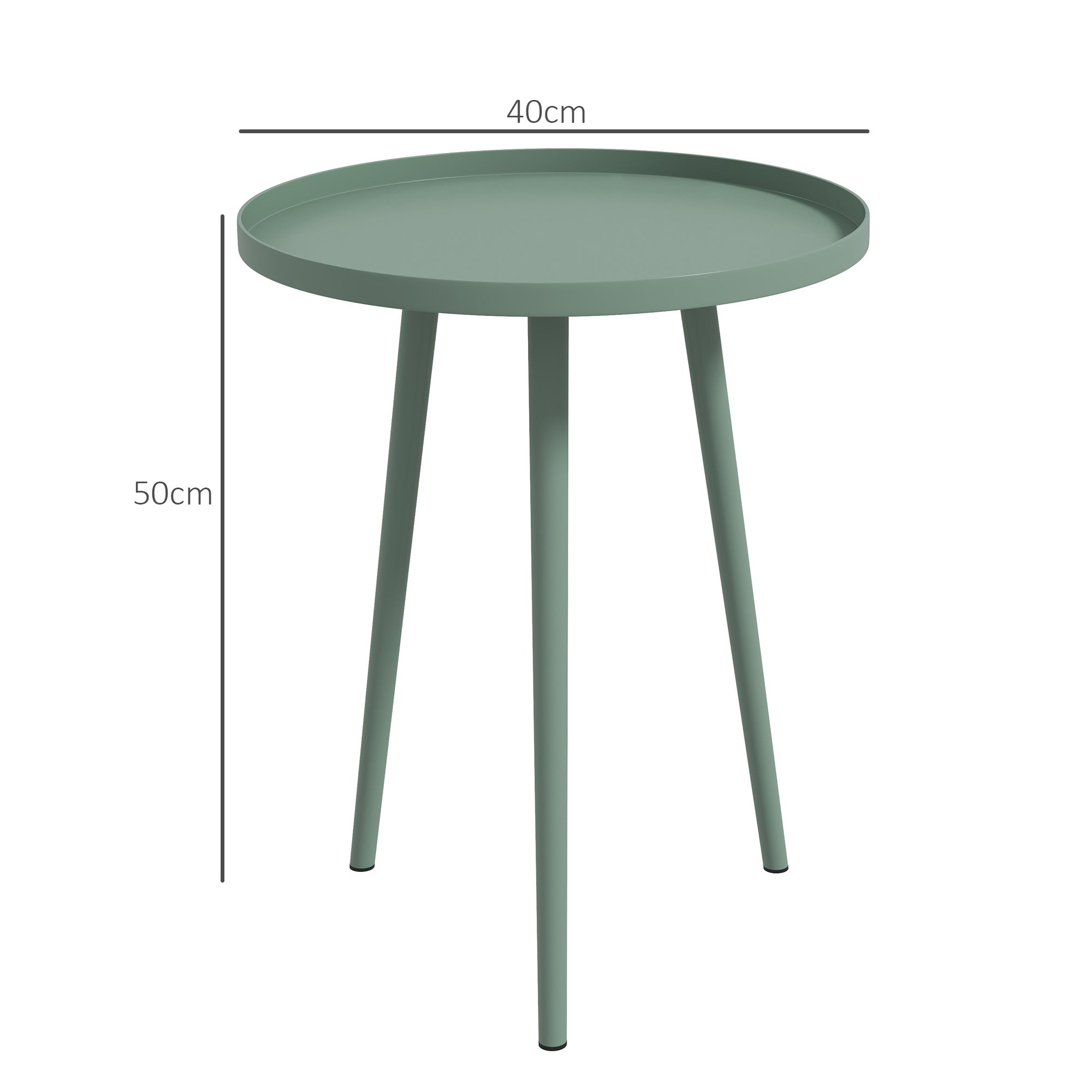 Garden Side Table, weather-resistant outdoor table with raised edge, steel balcony table, round coffee table load capacity 20kg, Ø40x50H cm, side table for outdoor indoor balcony terrace Green