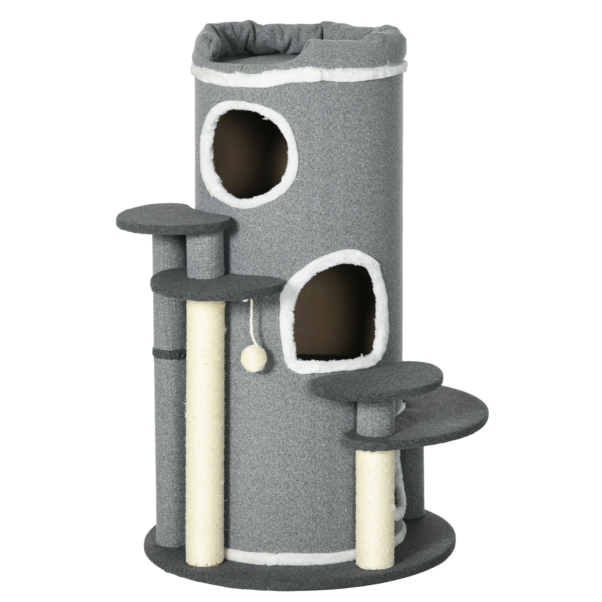 Cat Tree 99 cm Cat Tower with 3 Caves, Play Ball, Sisal Posts, Platform, Multi-Level Cat Scratching Post, Climbing Tree, for Medium Cats, Gray